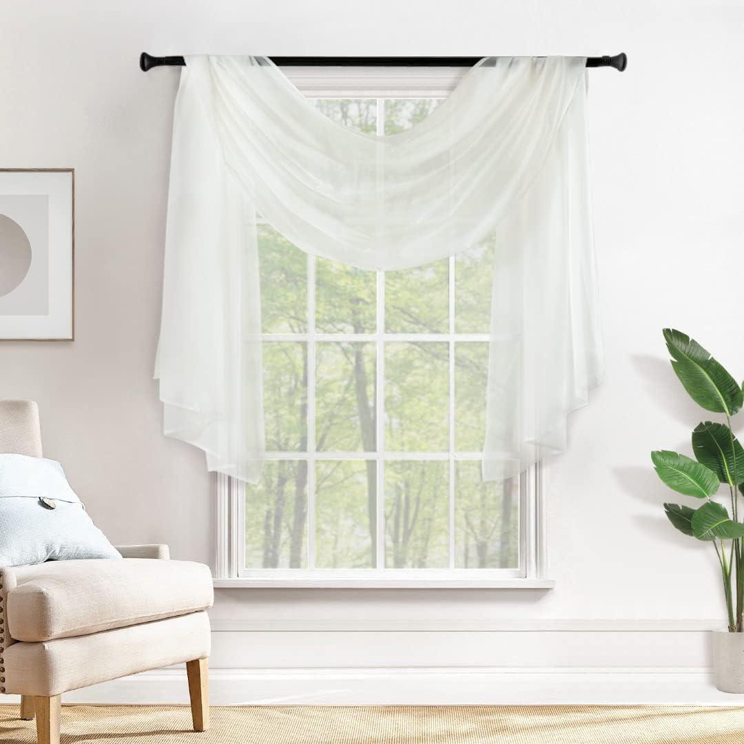 imageMIULEE Christmas Luxury Window Scarf Sheer Voile Elegant Topper Long Window Valance Solid Window Treatment Swags Drapes for Window Ceremony Wedding Canopy Bed 54quot x 216quot Maroon Red 1 PieceIvory