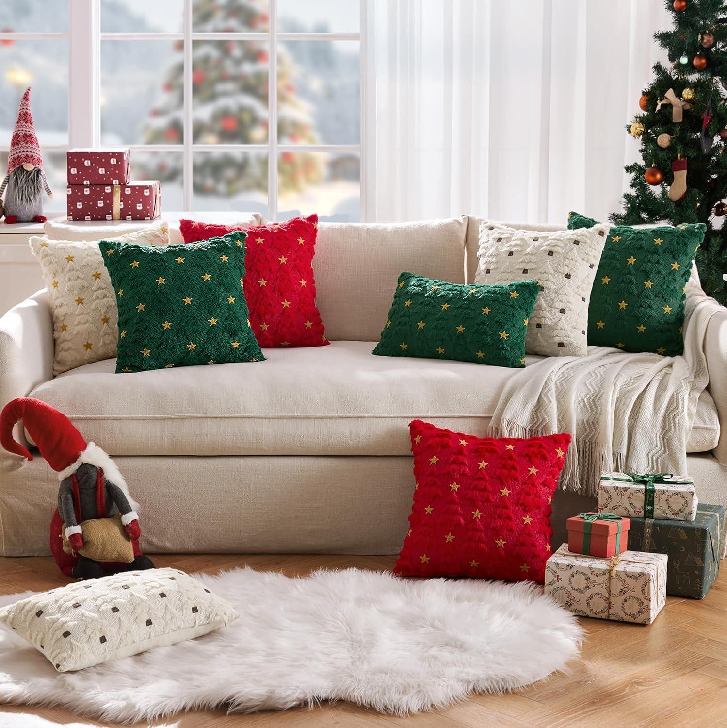 imageMIULEE Christmas Pillow Covers 18x18 Inch Set of 2 Beige Christmas Tree Plush Faux Fur Pillowcases Soft Decorative Throw Pillow Cases for Couch Sofa Living Room Winter Xmas Holiday Home DecorGreen