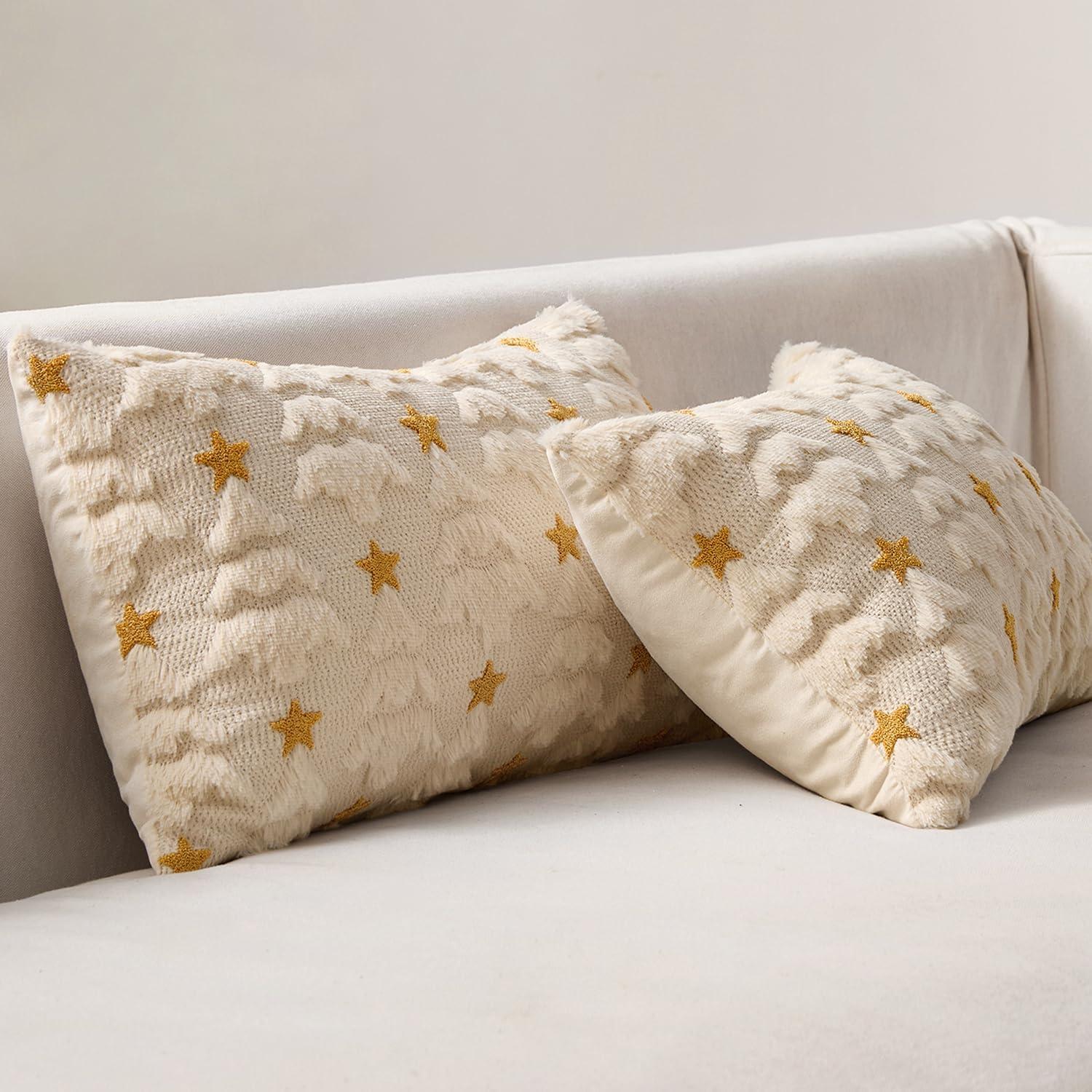 imageMIULEE Christmas Pillow Covers 18x18 Inch Set of 2 Beige Christmas Tree Plush Faux Fur Pillowcases Soft Decorative Throw Pillow Cases for Couch Sofa Living Room Winter Xmas Holiday Home DecorBeige