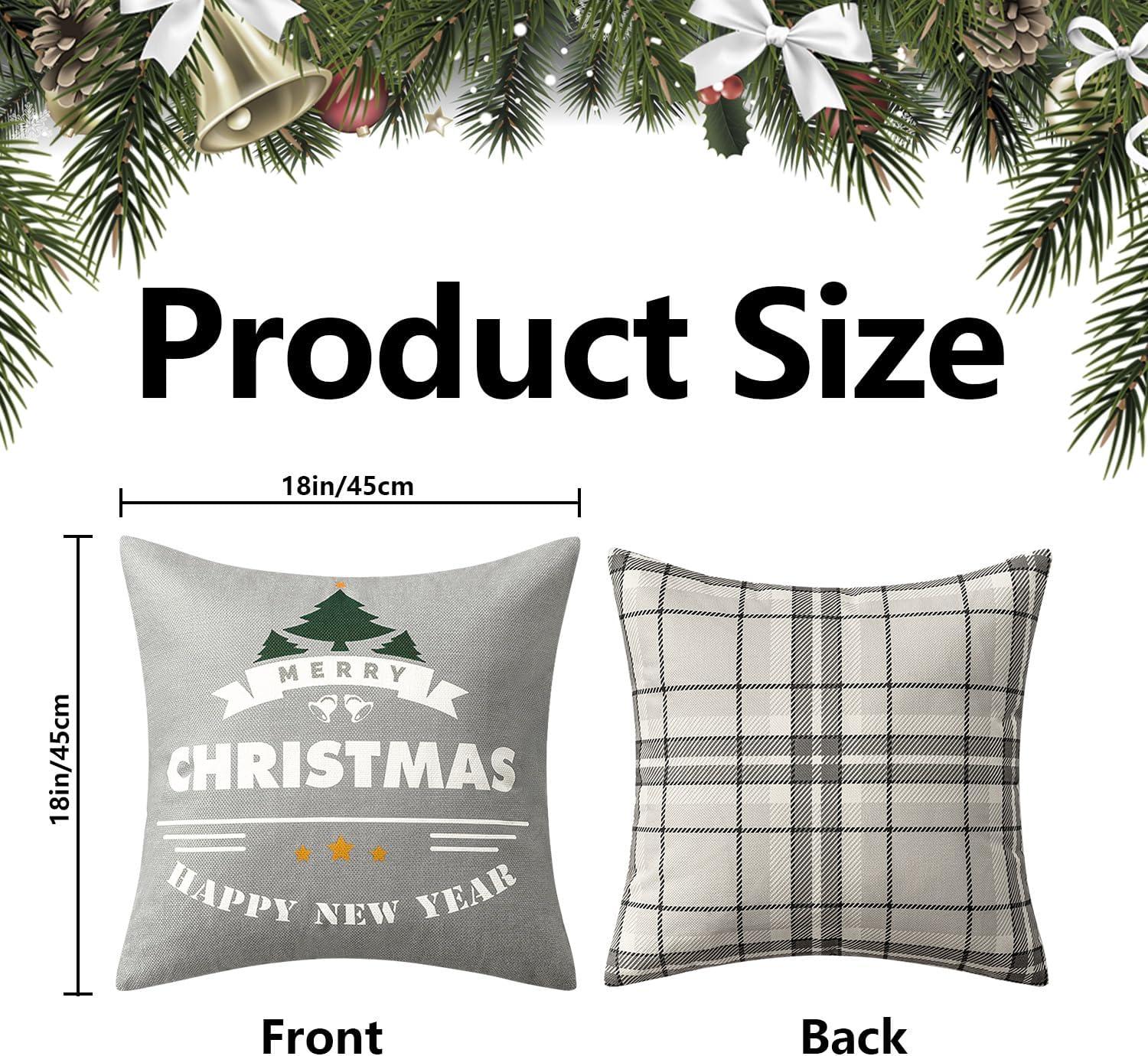 imageMIULEE Christmas Pillow Covers Set of 4 Plaid Throw Pillow Covers Red Tree Reindeer Wreath Winter Holiday Cushion Case Farmhouse Modern for Sofa Couch Home Decor18x18 InchGrey