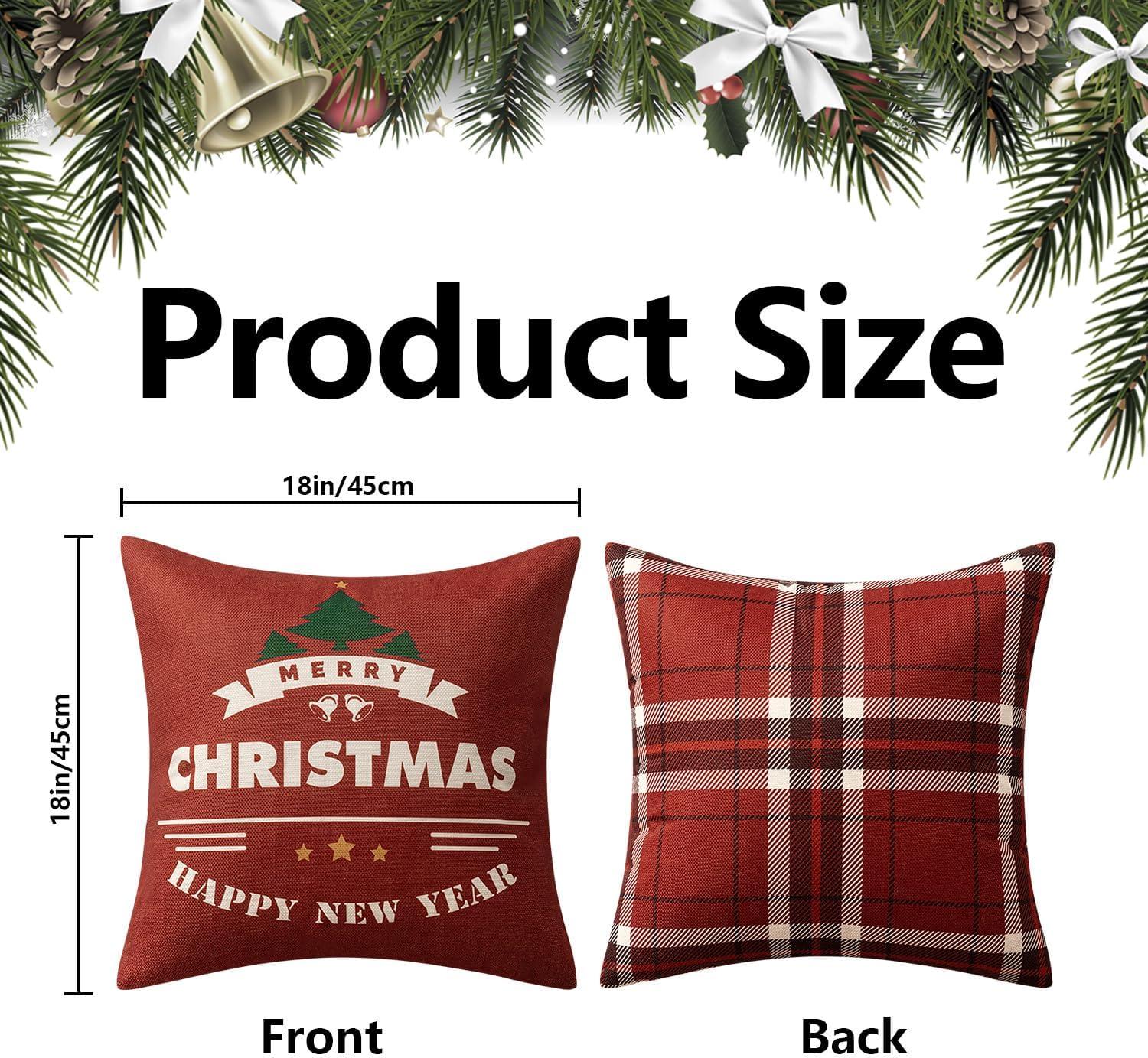 imageMIULEE Christmas Pillow Covers Set of 4 Plaid Throw Pillow Covers Red Tree Reindeer Wreath Winter Holiday Cushion Case Farmhouse Modern for Sofa Couch Home Decor18x18 InchRed