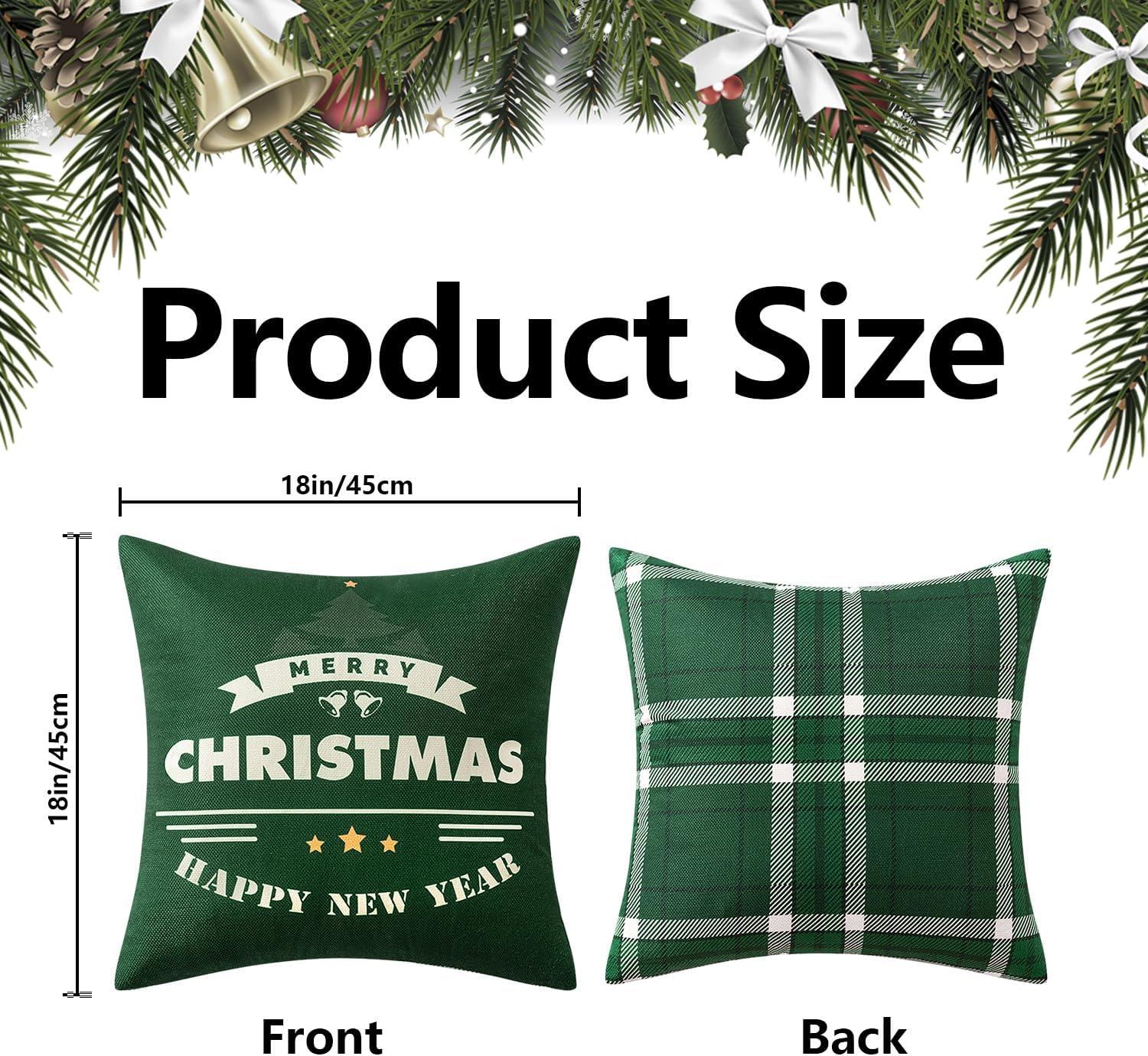 imageMIULEE Christmas Pillow Covers Set of 4 Plaid Throw Pillow Covers Red Tree Reindeer Wreath Winter Holiday Cushion Case Farmhouse Modern for Sofa Couch Home Decor18x18 InchDark Green