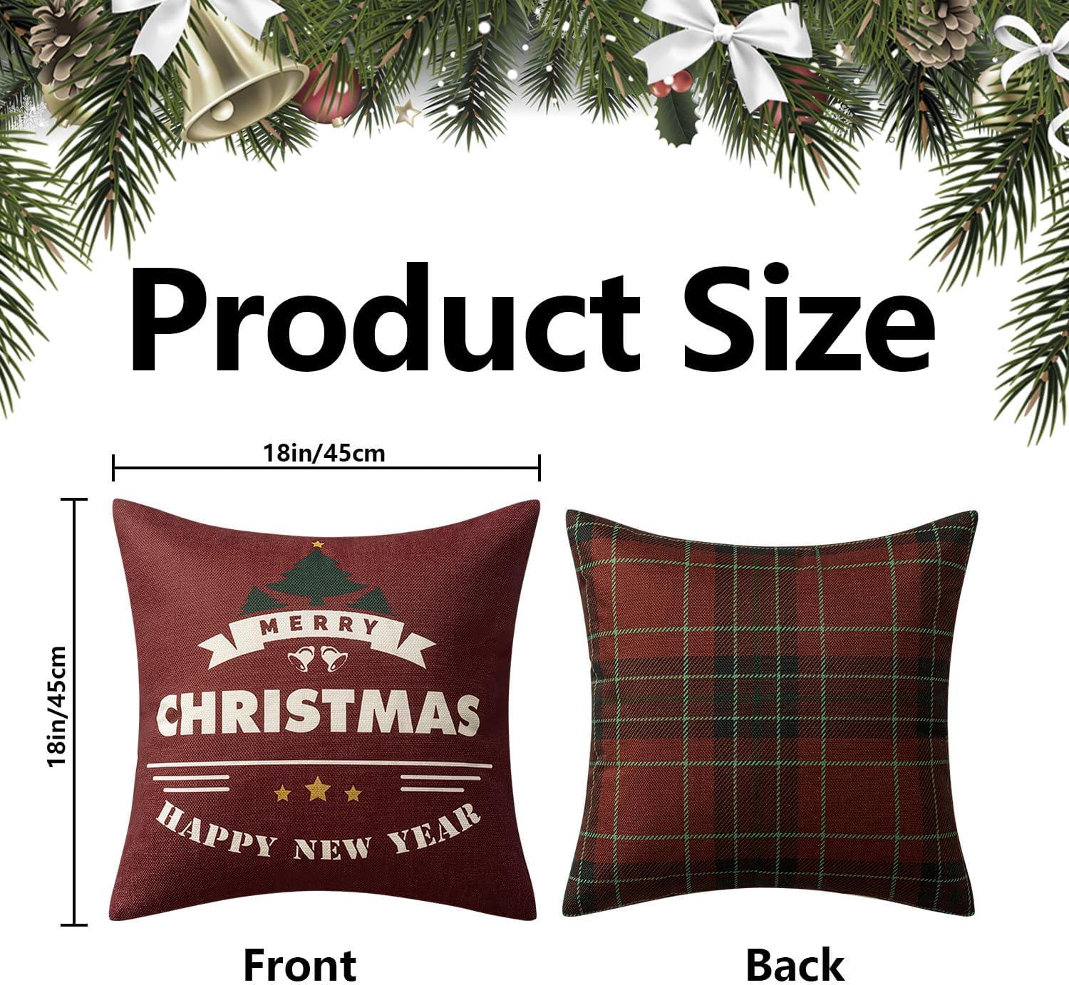imageMIULEE Christmas Pillow Covers Set of 4 Plaid Throw Pillow Covers Red Tree Reindeer Wreath Winter Holiday Cushion Case Farmhouse Modern for Sofa Couch Home Decor18x18 InchRed and Green