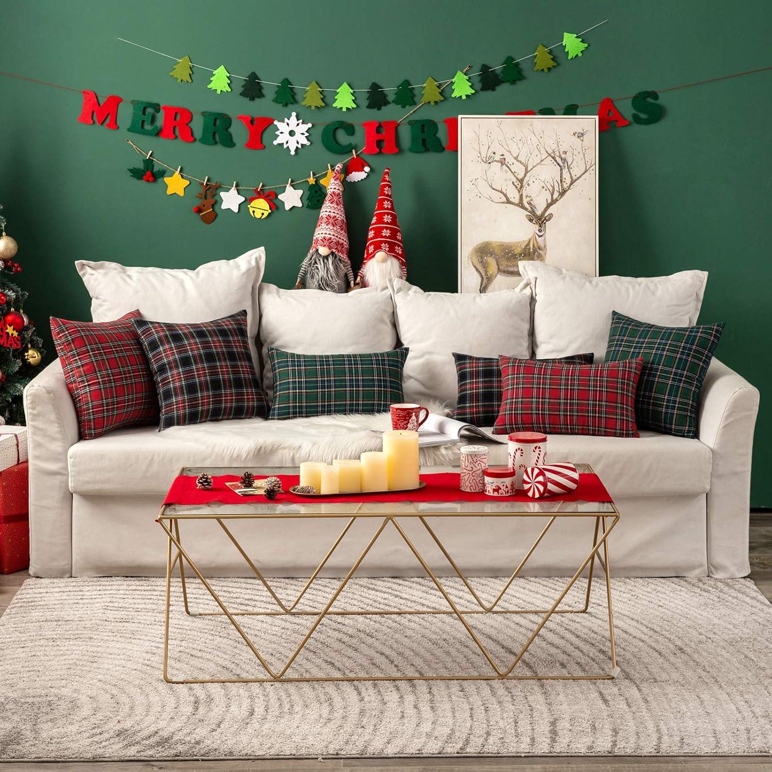 imageMIULEE Christmas Set of 2 Scottish Tartan Plaid Throw Pillow Covers Farmhouse Classic Decorative Outdoor Square Cushion Cases for Decor Sofa Couch 18x18 Inch GreenGreen