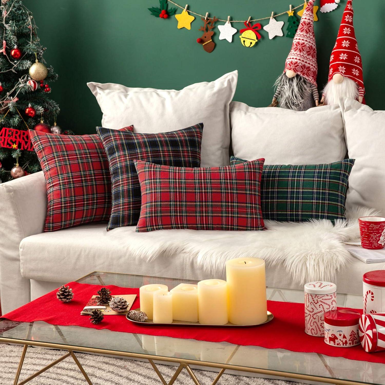 imageMIULEE Christmas Set of 2 Scottish Tartan Plaid Throw Pillow Covers Farmhouse Classic Decorative Outdoor Square Cushion Cases for Decor Sofa Couch 18x18 Inch GreenGreen