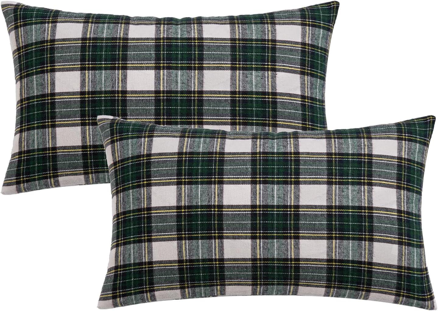 imageMIULEE Christmas Set of 2 Scottish Tartan Plaid Throw Pillow Covers Farmhouse Classic Decorative Outdoor Square Cushion Cases for Decor Sofa Couch 18x18 Inch GreenGreen and White