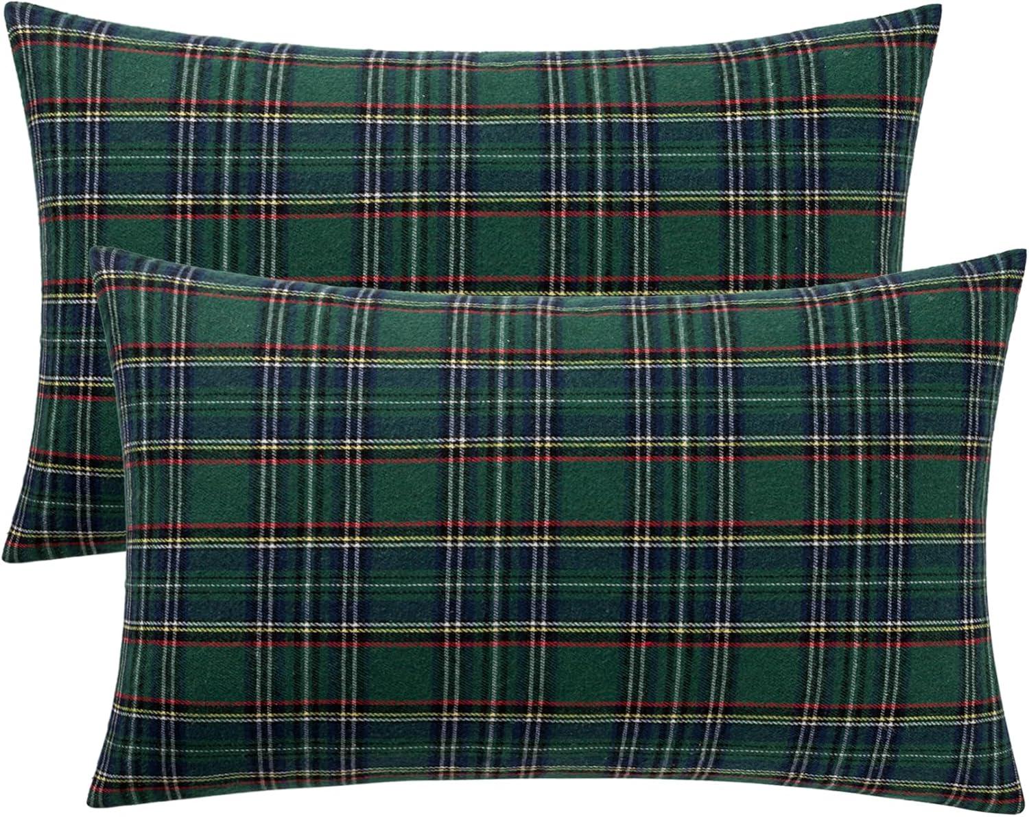 imageMIULEE Christmas Set of 2 Scottish Tartan Plaid Throw Pillow Covers Farmhouse Classic Decorative Outdoor Square Cushion Cases for Decor Sofa Couch 18x18 Inch GreenGreen