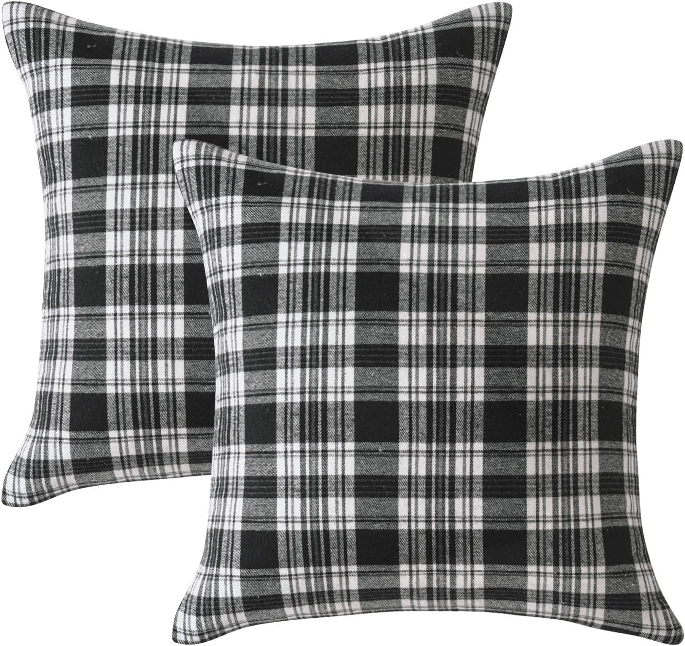 imageMIULEE Christmas Set of 2 Scottish Tartan Plaid Throw Pillow Covers Farmhouse Classic Decorative Outdoor Square Cushion Cases for Decor Sofa Couch 18x18 Inch GreenBlack and White