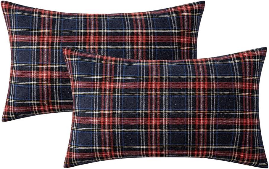 imageMIULEE Christmas Set of 2 Scottish Tartan Plaid Throw Pillow Covers Farmhouse Classic Decorative Outdoor Square Cushion Cases for Decor Sofa Couch 18x18 Inch GreenBlue
