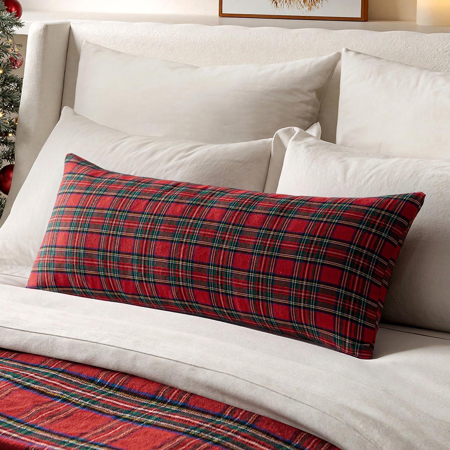 imageMIULEE Christmas Set of 2 Scottish Tartan Plaid Throw Pillow Covers Farmhouse Classic Decorative Outdoor Square Cushion Cases for Decor Sofa Couch 18x18 Inch GreenRed
