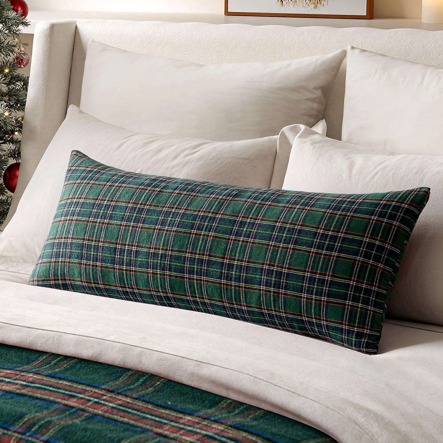 imageMIULEE Christmas Set of 2 Scottish Tartan Plaid Throw Pillow Covers Farmhouse Classic Decorative Outdoor Square Cushion Cases for Decor Sofa Couch 18x18 Inch GreenGreen