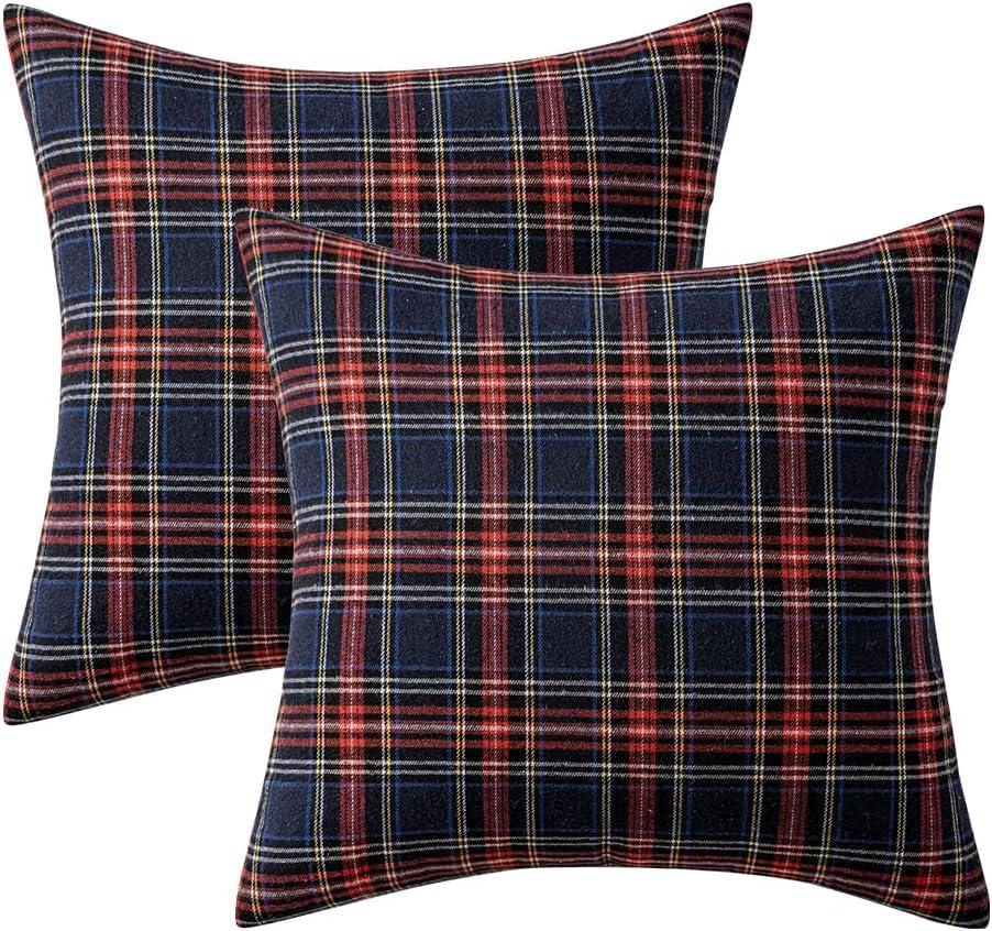 imageMIULEE Christmas Set of 2 Scottish Tartan Plaid Throw Pillow Covers Farmhouse Classic Decorative Outdoor Square Cushion Cases for Decor Sofa Couch 18x18 Inch GreenBlue