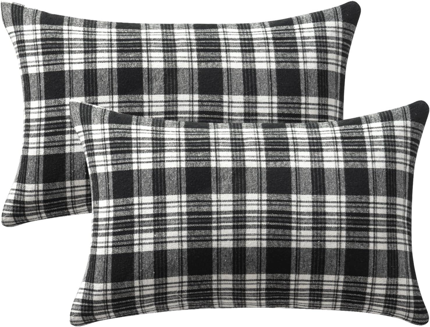 imageMIULEE Christmas Set of 2 Scottish Tartan Plaid Throw Pillow Covers Farmhouse Classic Decorative Outdoor Square Cushion Cases for Decor Sofa Couch 18x18 Inch GreenBlack and White