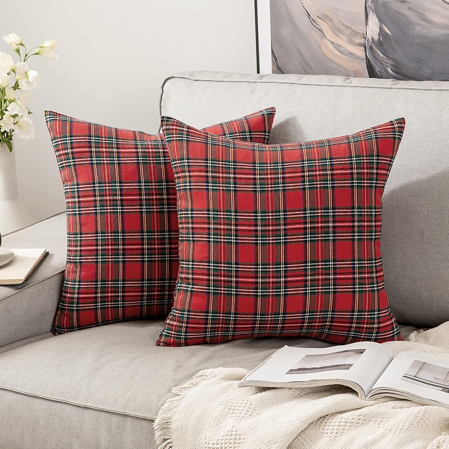 imageMIULEE Christmas Set of 2 Scottish Tartan Plaid Throw Pillow Covers Farmhouse Classic Decorative and 18x18 Pillow Inserts Pack of 2 Down Alternative Decorative Feather Throw Pillow Inserts for Living