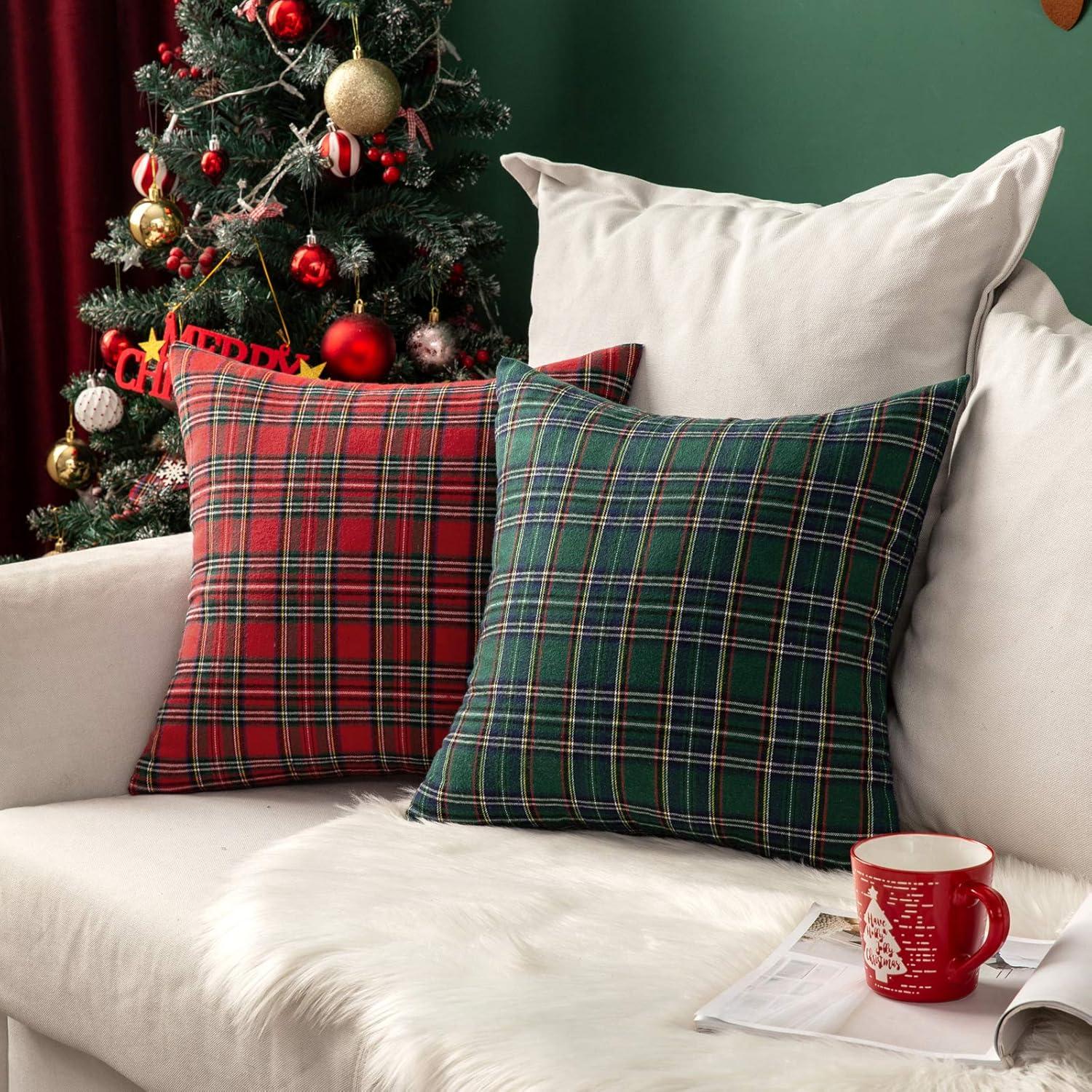 imageMIULEE Christmas Set of 2 Scottish Tartan Plaid Throw Pillow Covers Farmhouse Classic Decorative and 18x18 Pillow Inserts Pack of 2 Down Alternative Decorative Feather Throw Pillow Inserts for Living