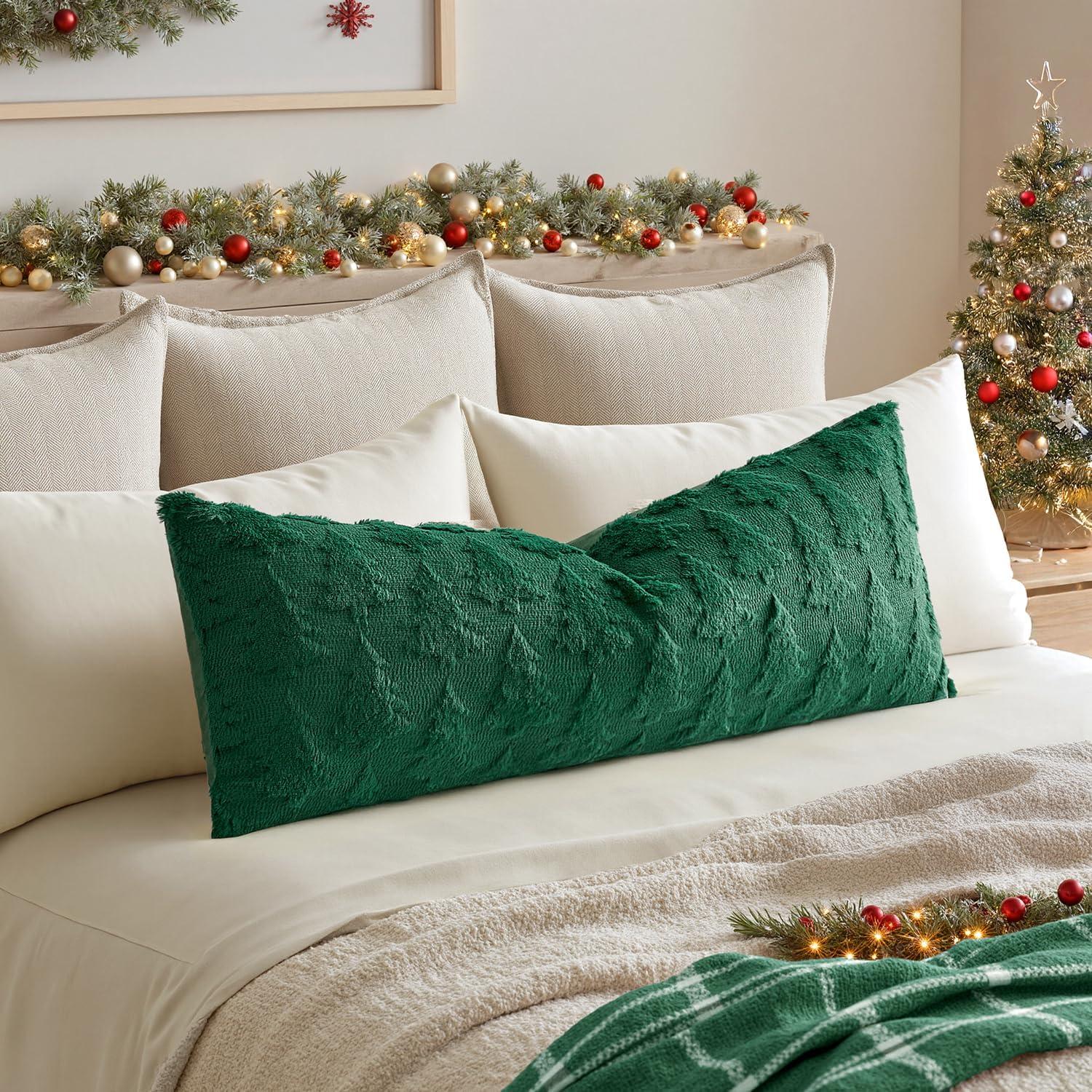 imageMIULEE Christmas Throw Pillow Covers Dark Green Christmas Decorations Set of 2 Xmas Tree 18x18 Pillow Covers Soft Plush Faux Wool Pillowcases Holiday Festivals Winter Home Decor Sofa Couch Bed PorchDark Green
