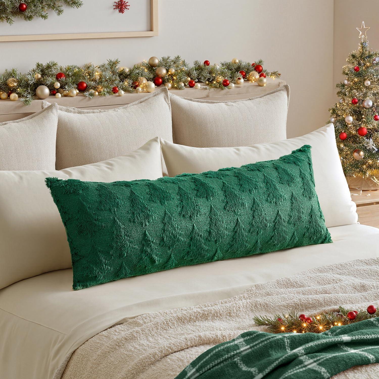 imageMIULEE Christmas Throw Pillow Covers Dark Green Christmas Decorations Set of 2 Xmas Tree 18x18 Pillow Covers Soft Plush Faux Wool Pillowcases Holiday Festivals Winter Home Decor Sofa Couch Bed PorchDark Green