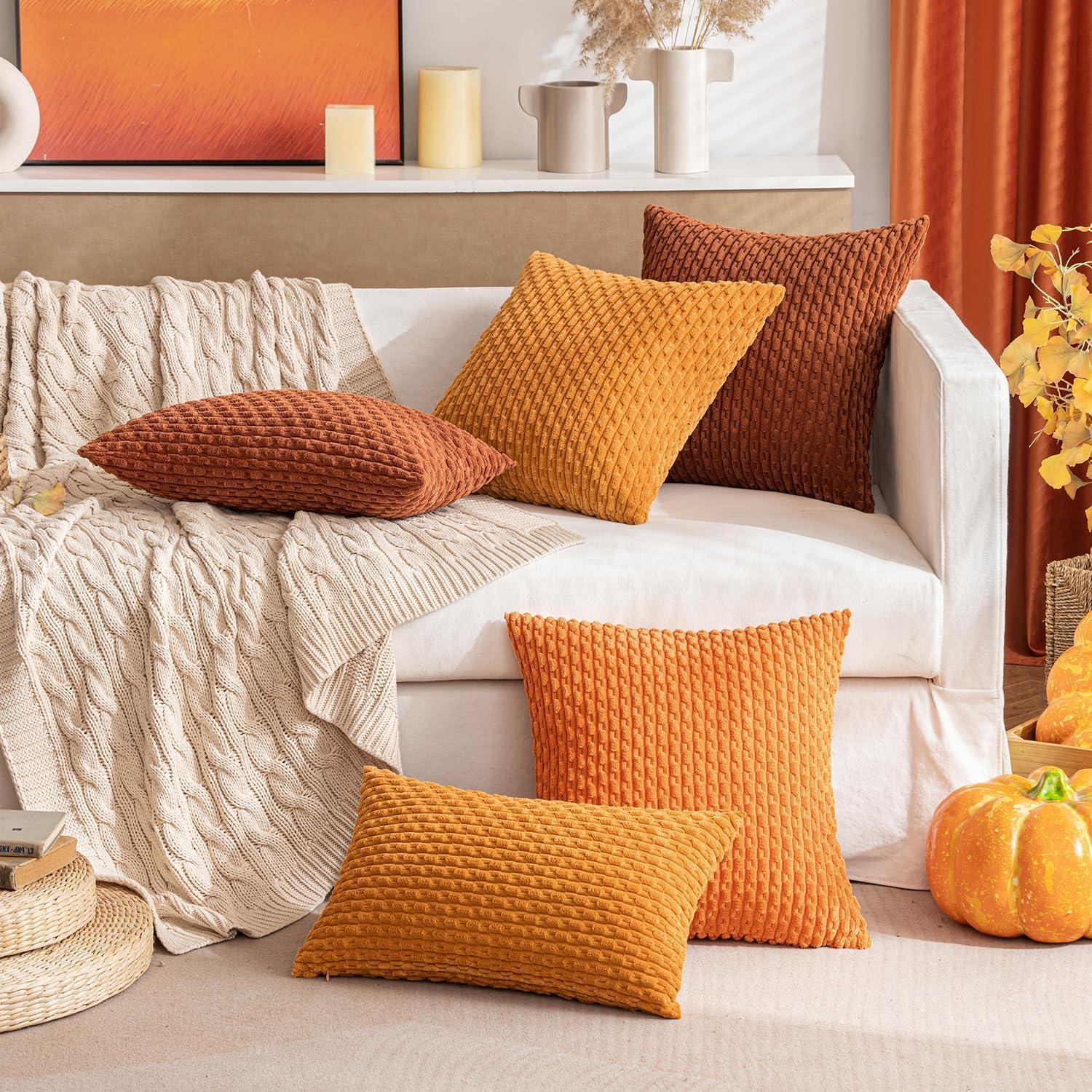 imageMIULEE Christmas Throw Pillow Covers Soft Corduroy Decorative Set of 2 Boho Striped Pillow Covers Pillowcases Farmhouse Home Decor for Couch Bed Sofa Living Room 18x18 Inch Pure WhiteBurnt