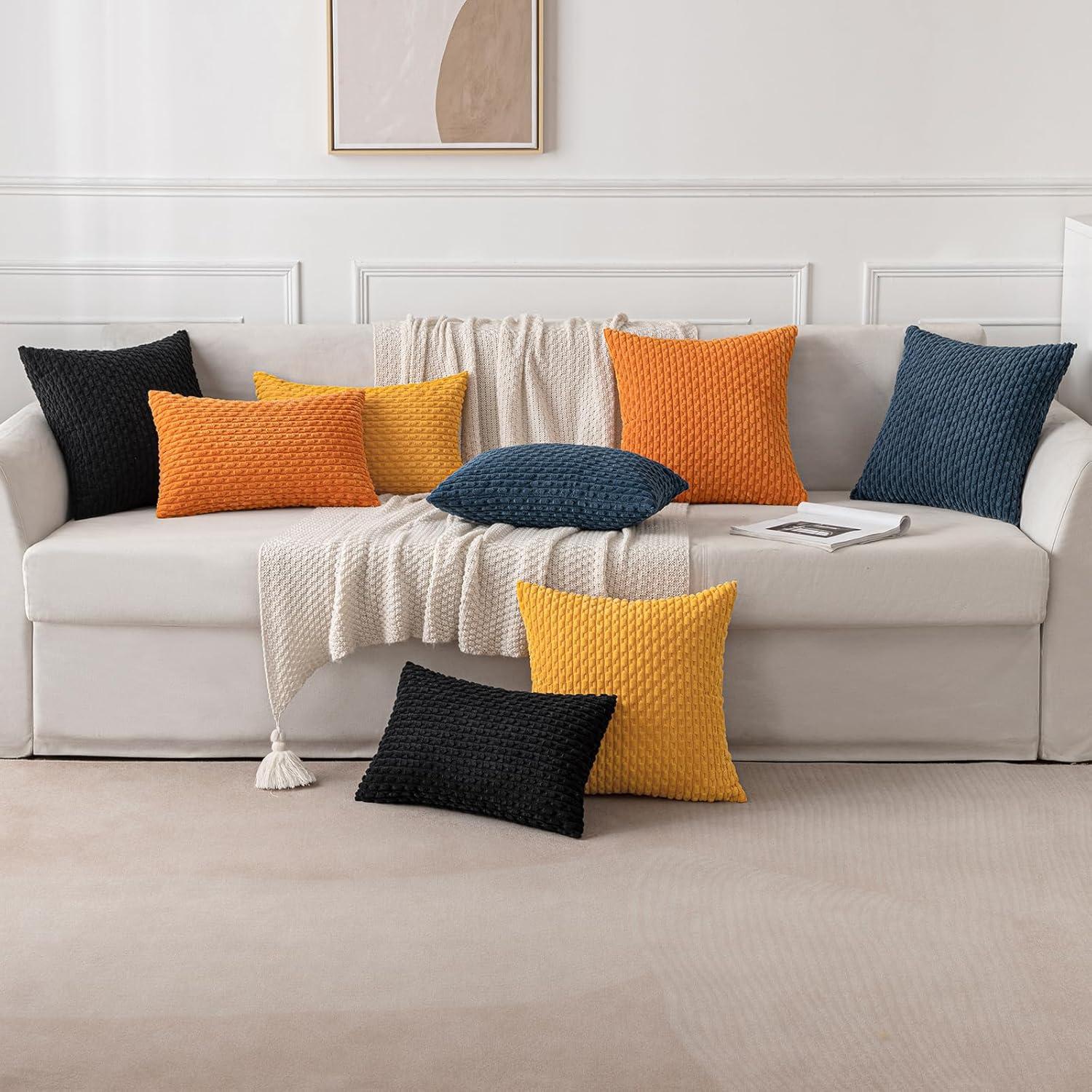 imageMIULEE Christmas Throw Pillow Covers Soft Corduroy Decorative Set of 2 Boho Striped Pillow Covers Pillowcases Farmhouse Home Decor for Couch Bed Sofa Living Room 18x18 Inch Pure WhiteBlack