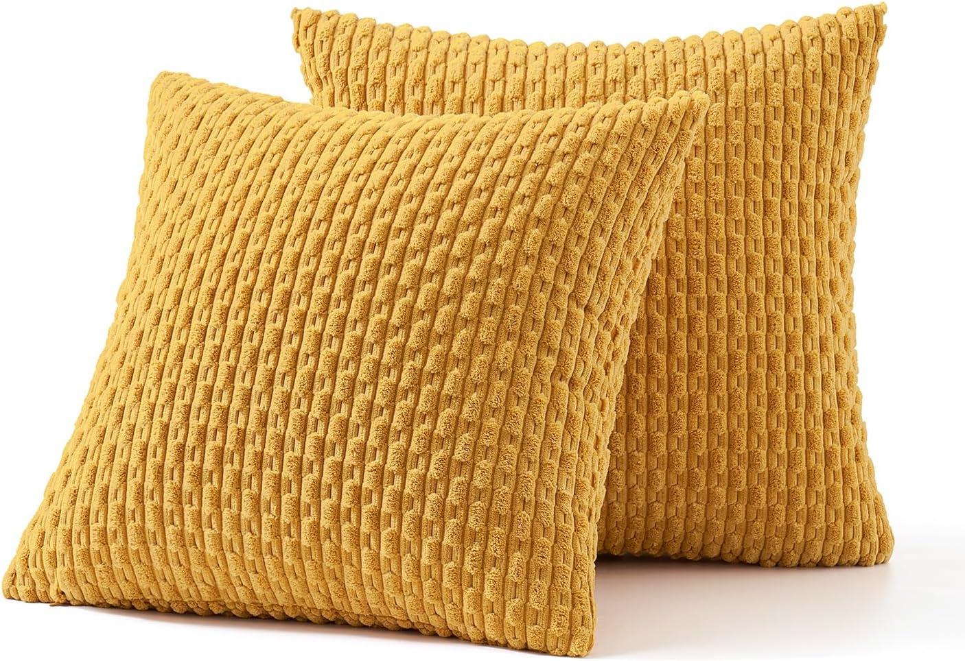 imageMIULEE Christmas Throw Pillow Covers Soft Corduroy Decorative Set of 2 Boho Striped Pillow Covers Pillowcases Farmhouse Home Decor for Couch Bed Sofa Living Room 18x18 Inch Pure WhiteYellow