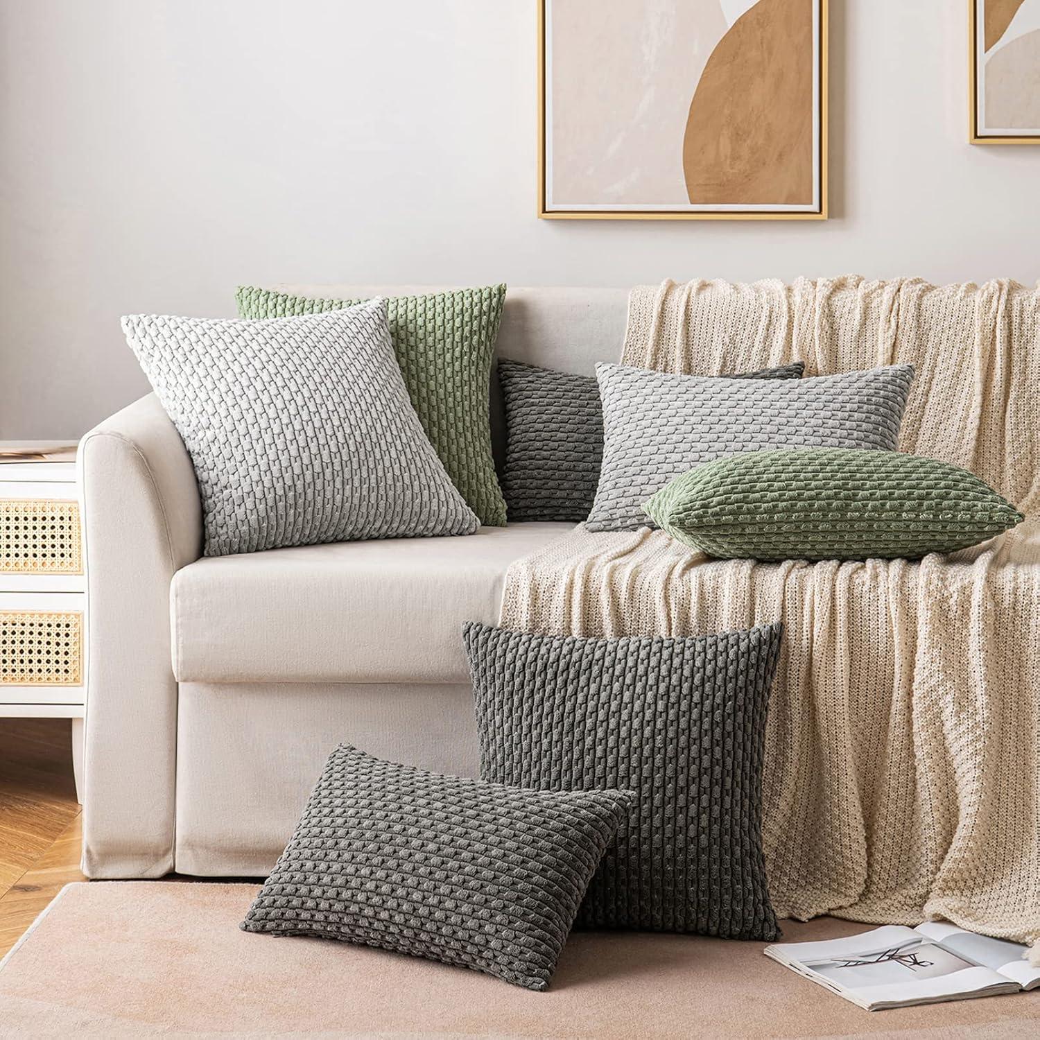 imageMIULEE Christmas Throw Pillow Covers Soft Corduroy Decorative Set of 2 Boho Striped Pillow Covers Pillowcases Farmhouse Home Decor for Couch Bed Sofa Living Room 18x18 Inch Pure WhiteDark Grey