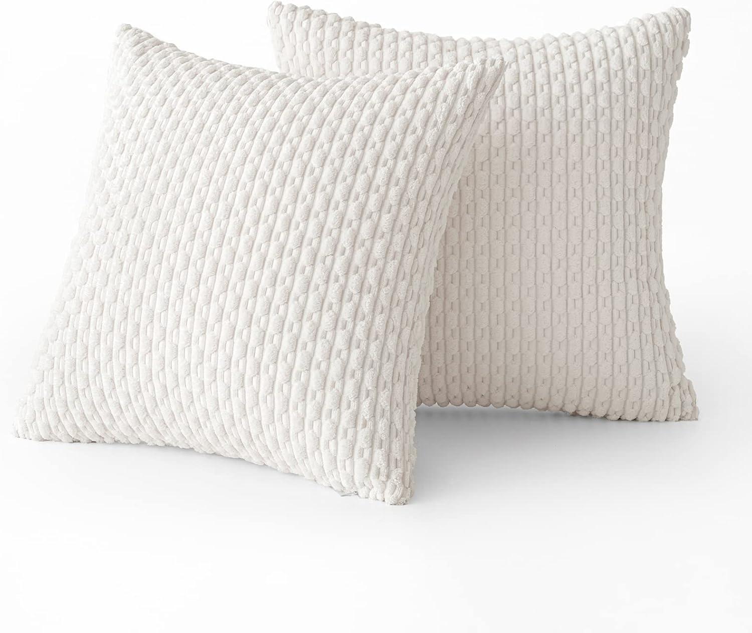 imageMIULEE Christmas Throw Pillow Covers Soft Corduroy Decorative Set of 2 Boho Striped Pillow Covers Pillowcases Farmhouse Home Decor for Couch Bed Sofa Living Room 18x18 Inch Pure WhitePure White