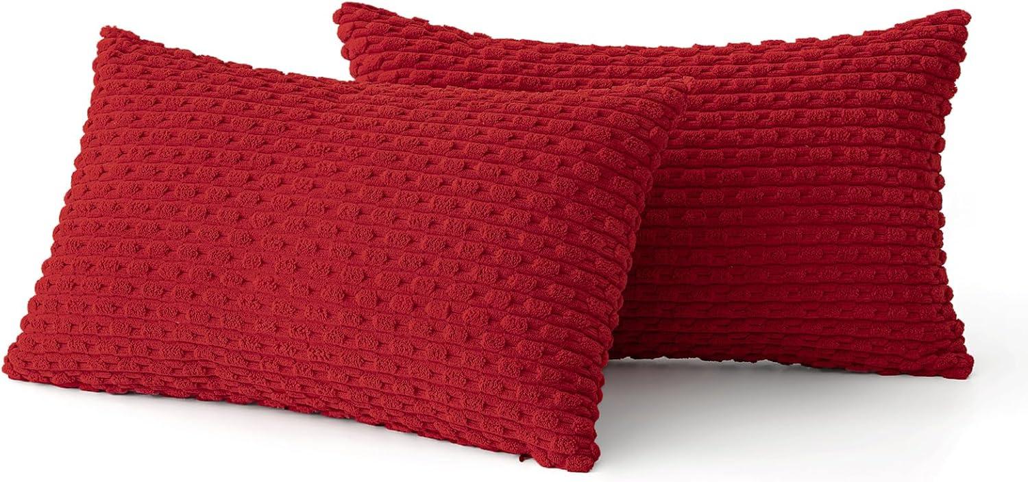imageMIULEE Christmas Throw Pillow Covers Soft Corduroy Decorative Set of 2 Boho Striped Pillow Covers Pillowcases Farmhouse Home Decor for Couch Bed Sofa Living Room 18x18 Inch Pure WhiteRed