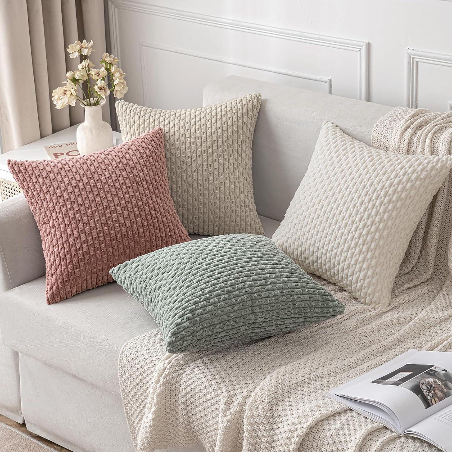 imageMIULEE Christmas Throw Pillow Covers Soft Corduroy Decorative Set of 2 Boho Striped Pillow Covers Pillowcases Farmhouse Home Decor for Couch Bed Sofa Living Room 18x18 Inch Pure WhitePure White