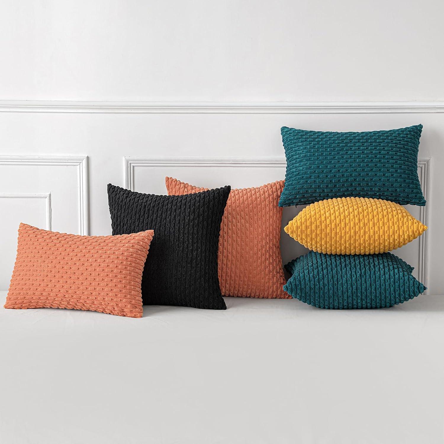 imageMIULEE Christmas Throw Pillow Covers Soft Corduroy Decorative Set of 2 Boho Striped Pillow Covers Pillowcases Farmhouse Home Decor for Couch Bed Sofa Living Room 18x18 Inch Pure WhiteTeal Blue