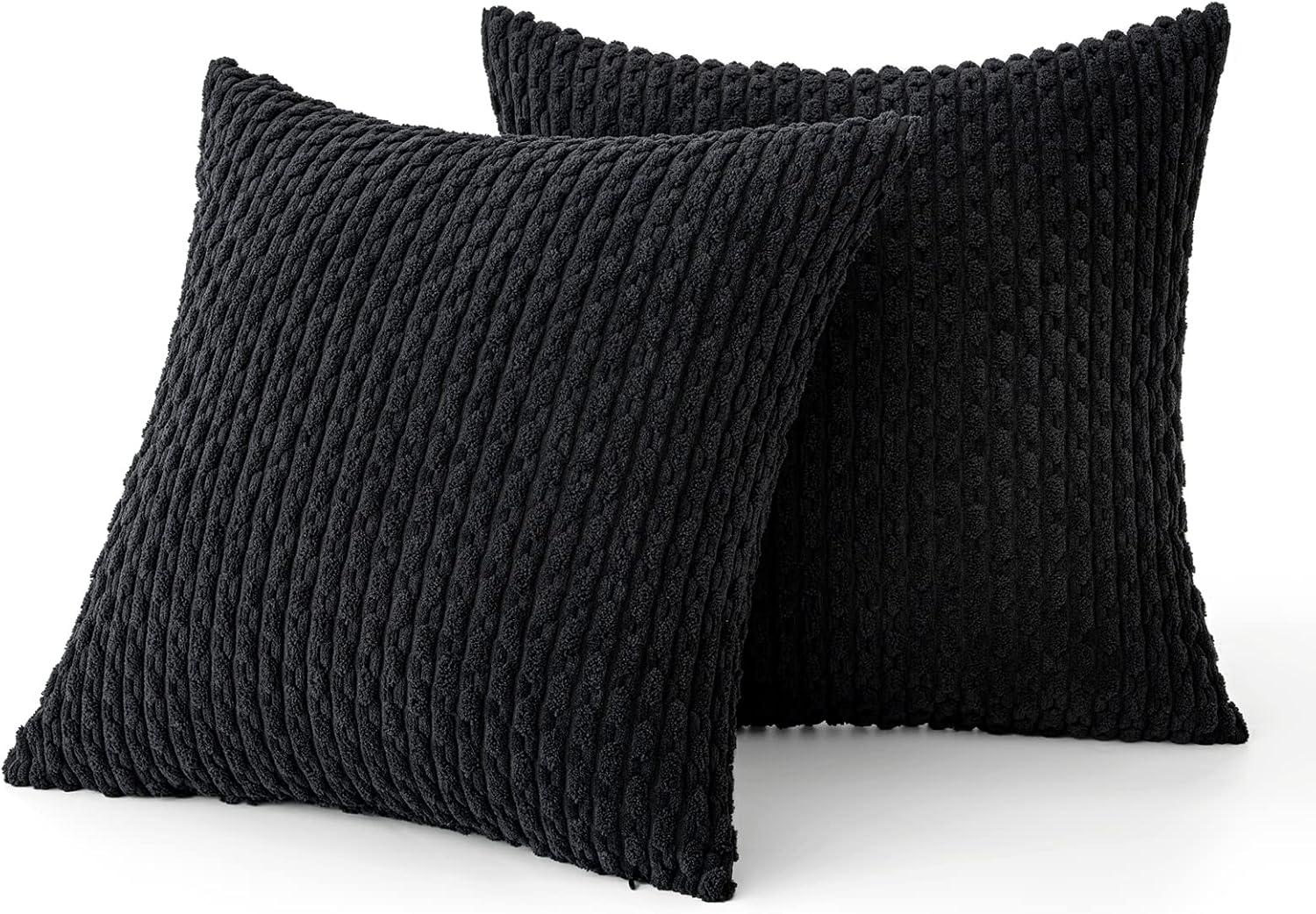 imageMIULEE Christmas Throw Pillow Covers Soft Corduroy Decorative Set of 2 Boho Striped Pillow Covers Pillowcases Farmhouse Home Decor for Couch Bed Sofa Living Room 18x18 Inch Pure WhiteBlack