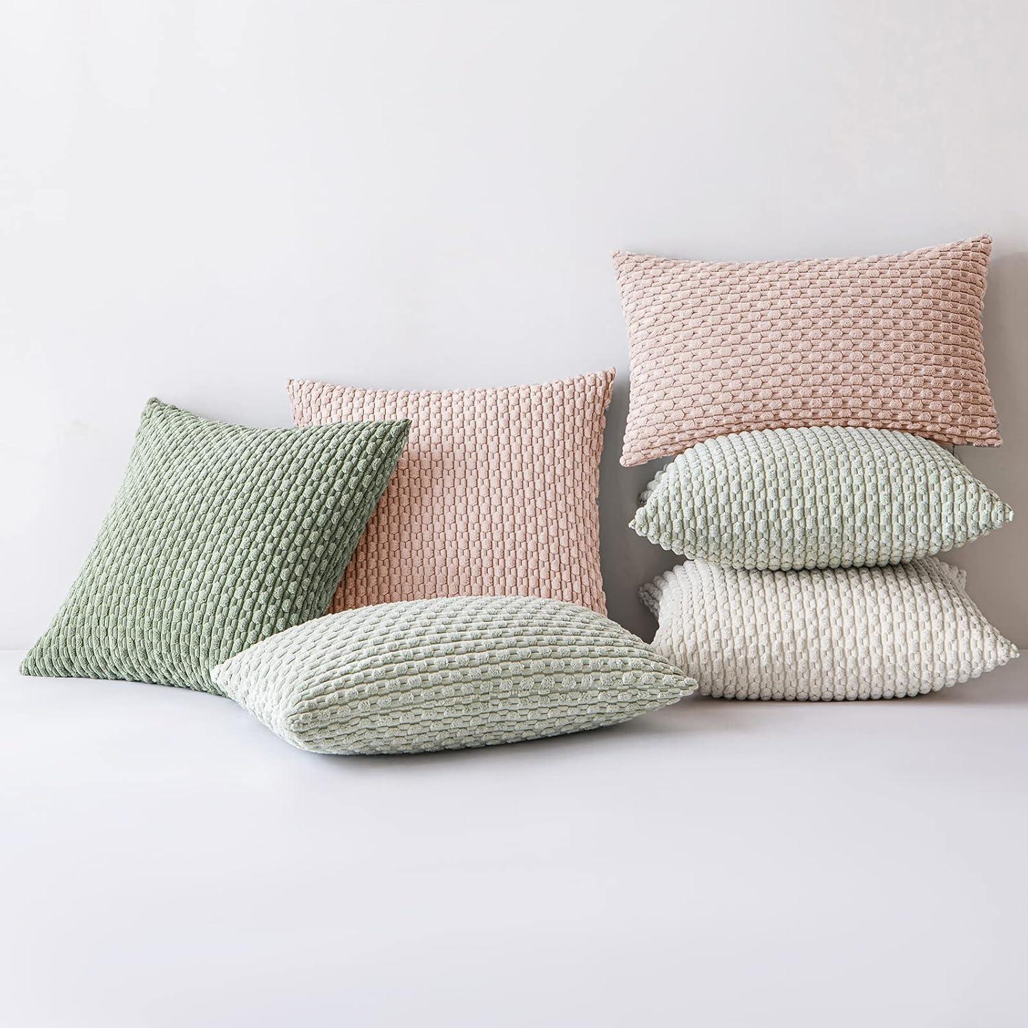 imageMIULEE Christmas Throw Pillow Covers Soft Corduroy Decorative Set of 2 Boho Striped Pillow Covers Pillowcases Farmhouse Home Decor for Couch Bed Sofa Living Room 18x18 Inch Pure WhitePink