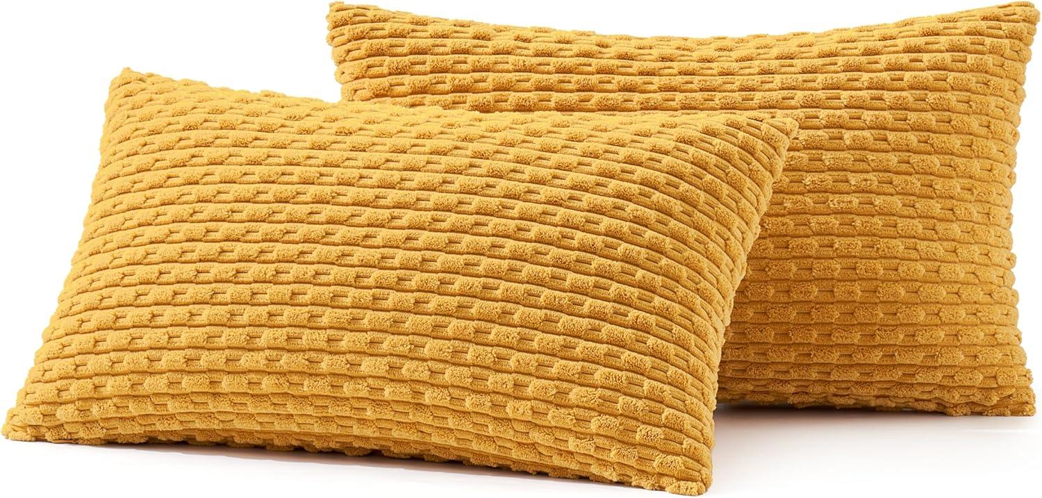 imageMIULEE Christmas Throw Pillow Covers Soft Corduroy Decorative Set of 2 Boho Striped Pillow Covers Pillowcases Farmhouse Home Decor for Couch Bed Sofa Living Room 18x18 Inch Pure WhiteYellow