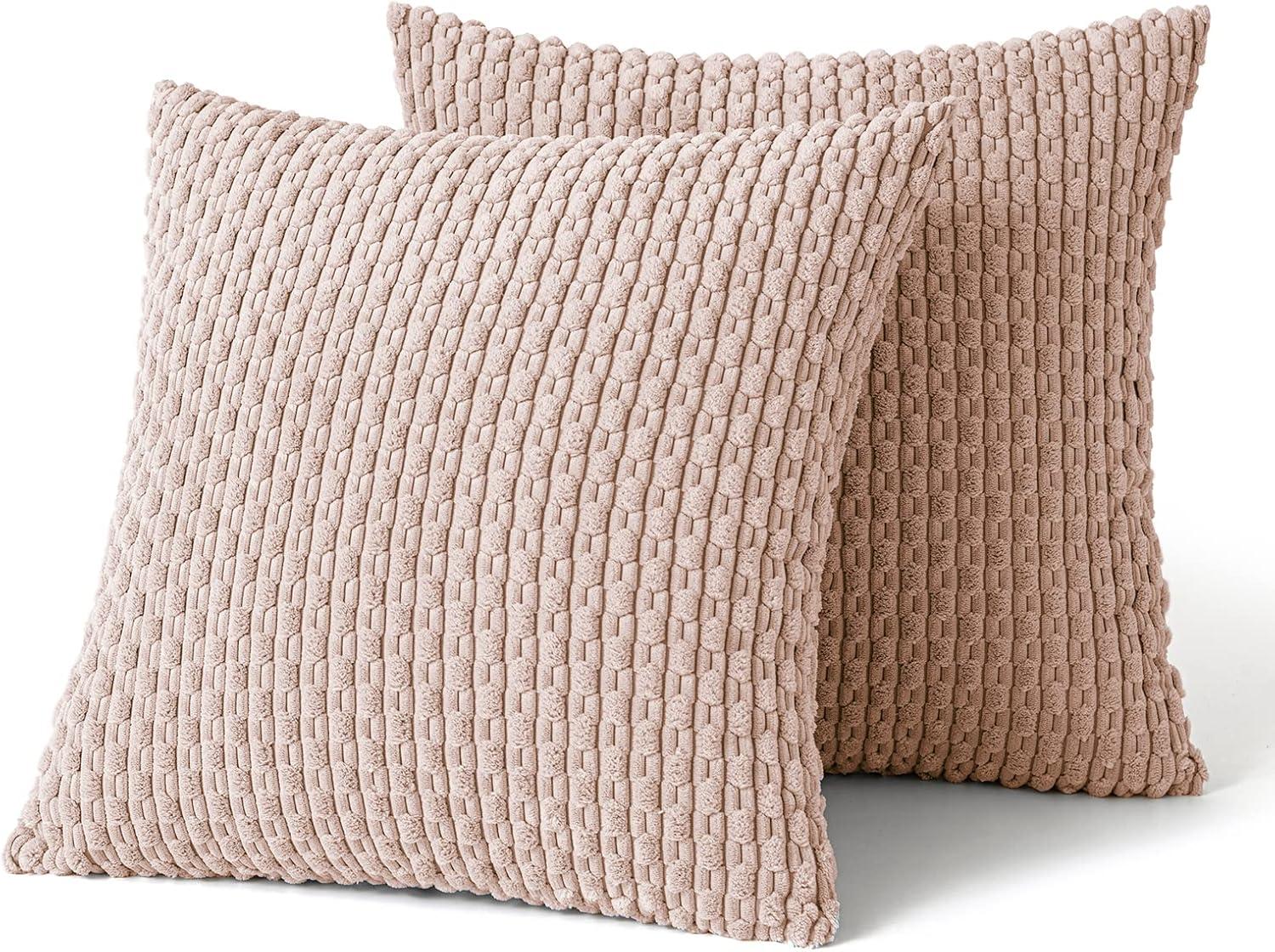 imageMIULEE Christmas Throw Pillow Covers Soft Corduroy Decorative Set of 2 Boho Striped Pillow Covers Pillowcases Farmhouse Home Decor for Couch Bed Sofa Living Room 18x18 Inch Pure WhitePink