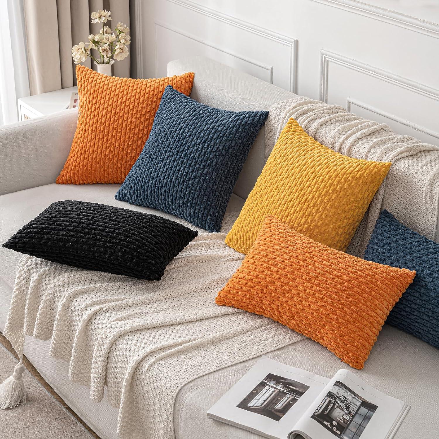 imageMIULEE Christmas Throw Pillow Covers Soft Corduroy Decorative Set of 2 Boho Striped Pillow Covers Pillowcases Farmhouse Home Decor for Couch Bed Sofa Living Room 18x18 Inch Pure WhiteBlack
