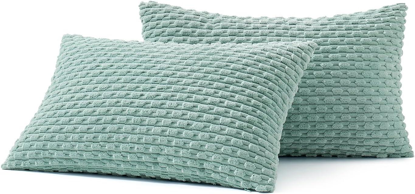 imageMIULEE Christmas Throw Pillow Covers Soft Corduroy Decorative Set of 2 Boho Striped Pillow Covers Pillowcases Farmhouse Home Decor for Couch Bed Sofa Living Room 18x18 Inch Pure WhiteTurquoise