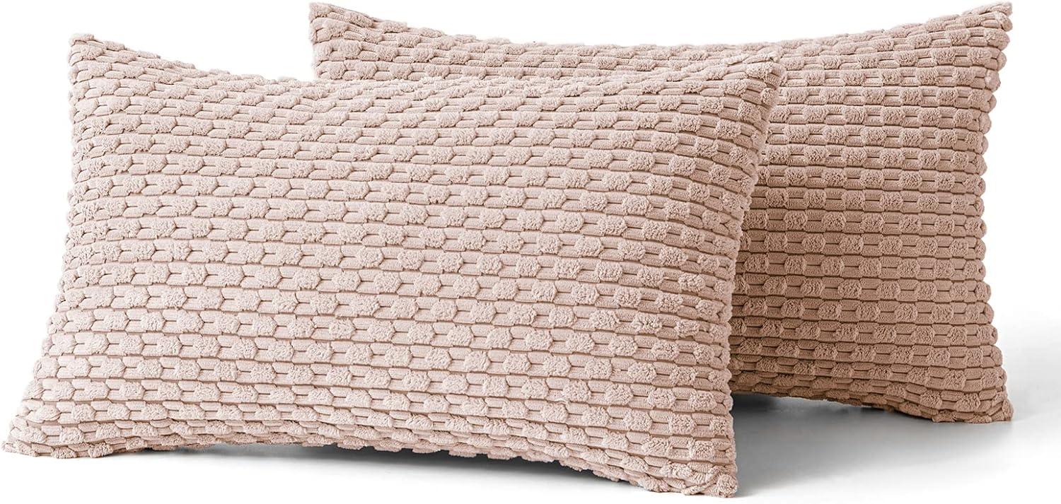 imageMIULEE Christmas Throw Pillow Covers Soft Corduroy Decorative Set of 2 Boho Striped Pillow Covers Pillowcases Farmhouse Home Decor for Couch Bed Sofa Living Room 18x18 Inch Pure WhitePink