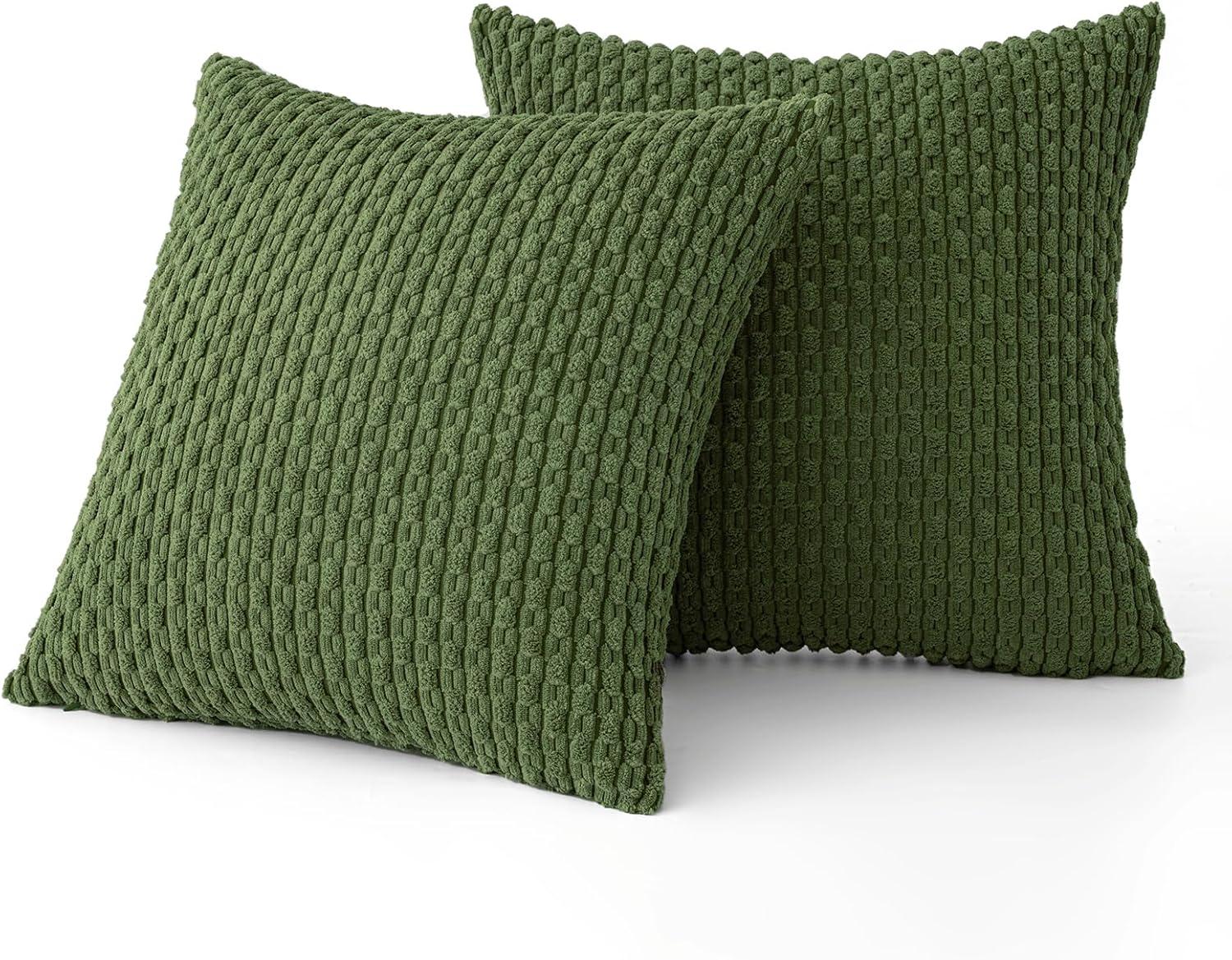 imageMIULEE Christmas Throw Pillow Covers Soft Corduroy Decorative Set of 2 Boho Striped Pillow Covers Pillowcases Farmhouse Home Decor for Couch Bed Sofa Living Room 18x18 Inch Pure WhiteMoss Green