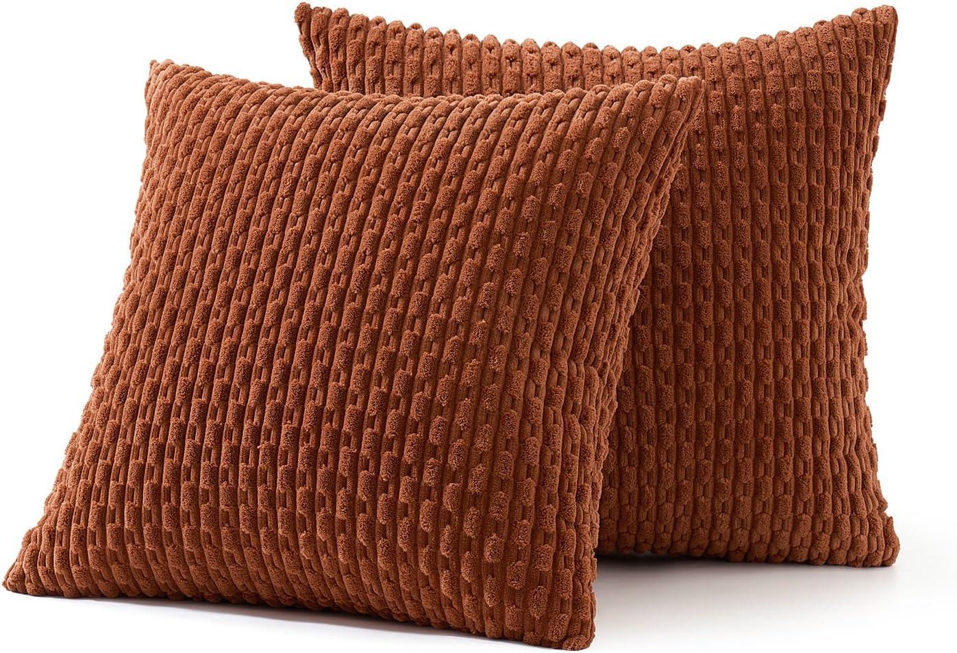imageMIULEE Christmas Throw Pillow Covers Soft Corduroy Decorative Set of 2 Boho Striped Pillow Covers Pillowcases Farmhouse Home Decor for Couch Bed Sofa Living Room 18x18 Inch Pure WhiteRust