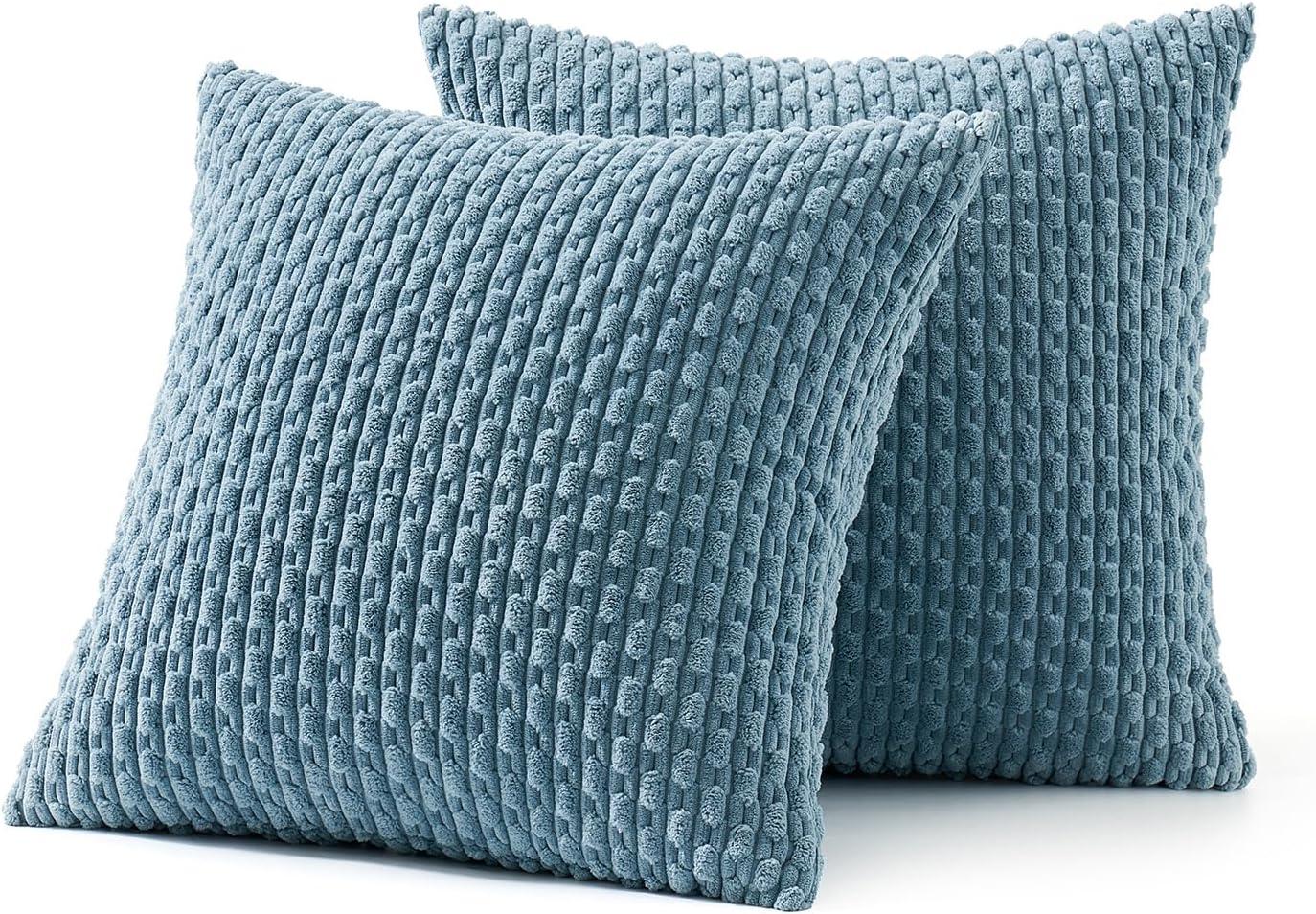 imageMIULEE Christmas Throw Pillow Covers Soft Corduroy Decorative Set of 2 Boho Striped Pillow Covers Pillowcases Farmhouse Home Decor for Couch Bed Sofa Living Room 18x18 Inch Pure WhiteBlue Grey