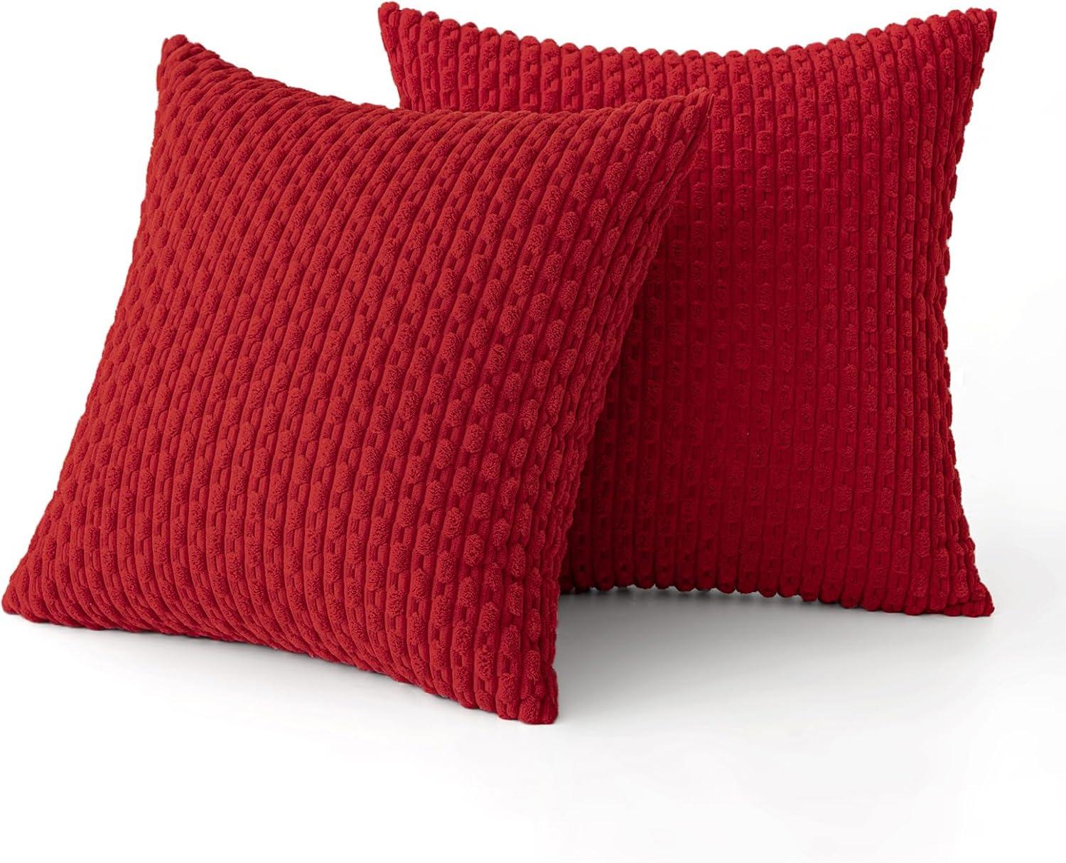 imageMIULEE Christmas Throw Pillow Covers Soft Corduroy Decorative Set of 2 Boho Striped Pillow Covers Pillowcases Farmhouse Home Decor for Couch Bed Sofa Living Room 18x18 Inch Pure WhiteRed
