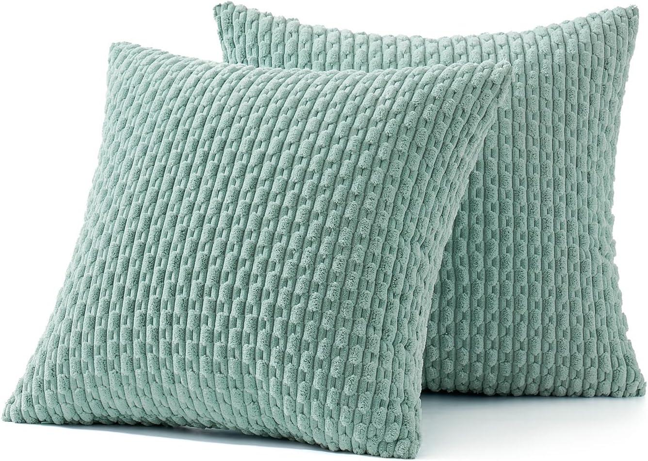 imageMIULEE Christmas Throw Pillow Covers Soft Corduroy Decorative Set of 2 Boho Striped Pillow Covers Pillowcases Farmhouse Home Decor for Couch Bed Sofa Living Room 18x18 Inch Pure WhiteTurquoise