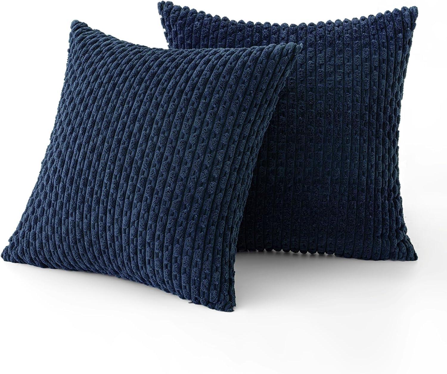 imageMIULEE Christmas Throw Pillow Covers Soft Corduroy Decorative Set of 2 Boho Striped Pillow Covers Pillowcases Farmhouse Home Decor for Couch Bed Sofa Living Room 18x18 Inch Pure WhiteNavy Blue