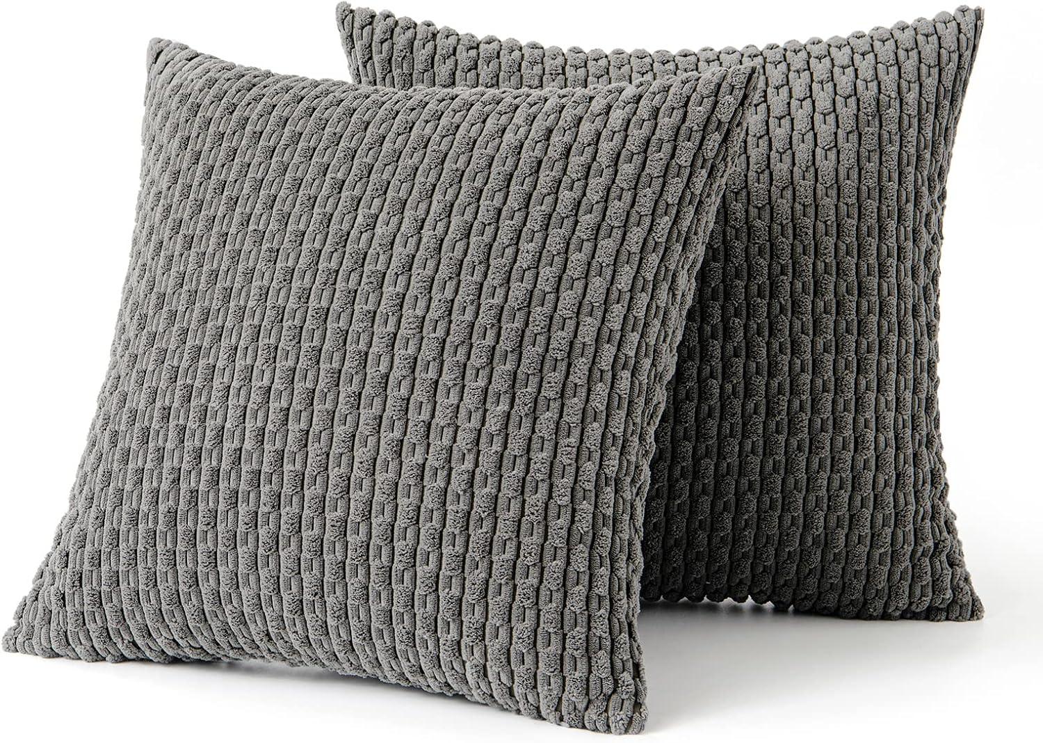 imageMIULEE Christmas Throw Pillow Covers Soft Corduroy Decorative Set of 2 Boho Striped Pillow Covers Pillowcases Farmhouse Home Decor for Couch Bed Sofa Living Room 18x18 Inch Pure WhiteDark Grey
