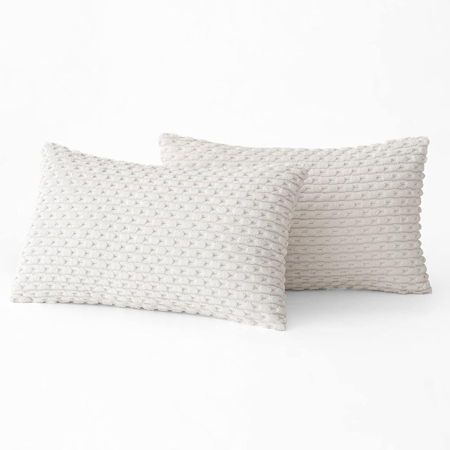 imageMIULEE Christmas Throw Pillow Covers Soft Corduroy Decorative Set of 2 Boho Striped Pillow Covers Pillowcases Farmhouse Home Decor for Couch Bed Sofa Living Room 18x18 Inch Pure WhitePure White