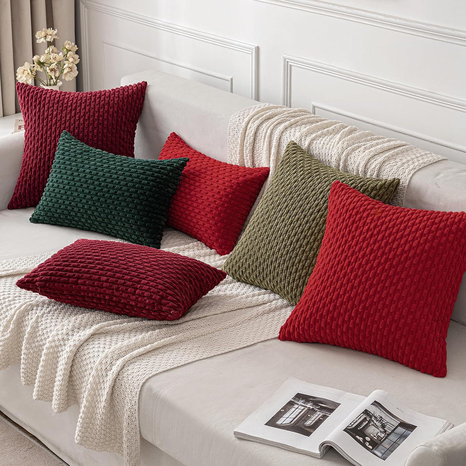 imageMIULEE Christmas Throw Pillow Covers Soft Corduroy Decorative Set of 2 Boho Striped Pillow Covers Pillowcases Farmhouse Home Decor for Couch Bed Sofa Living Room 18x18 Inch Pure WhiteRed