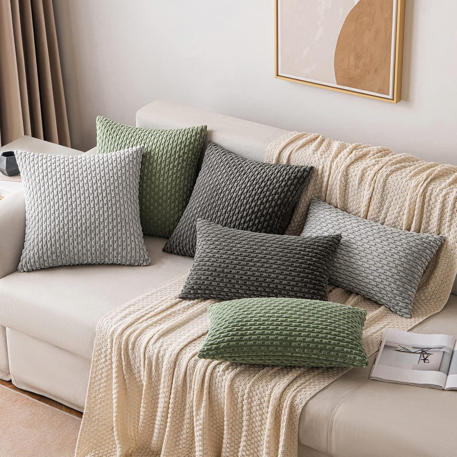imageMIULEE Christmas Throw Pillow Covers Soft Corduroy Decorative Set of 2 Boho Striped Pillow Covers Pillowcases Farmhouse Home Decor for Couch Bed Sofa Living Room 18x18 Inch Pure WhiteDark Grey