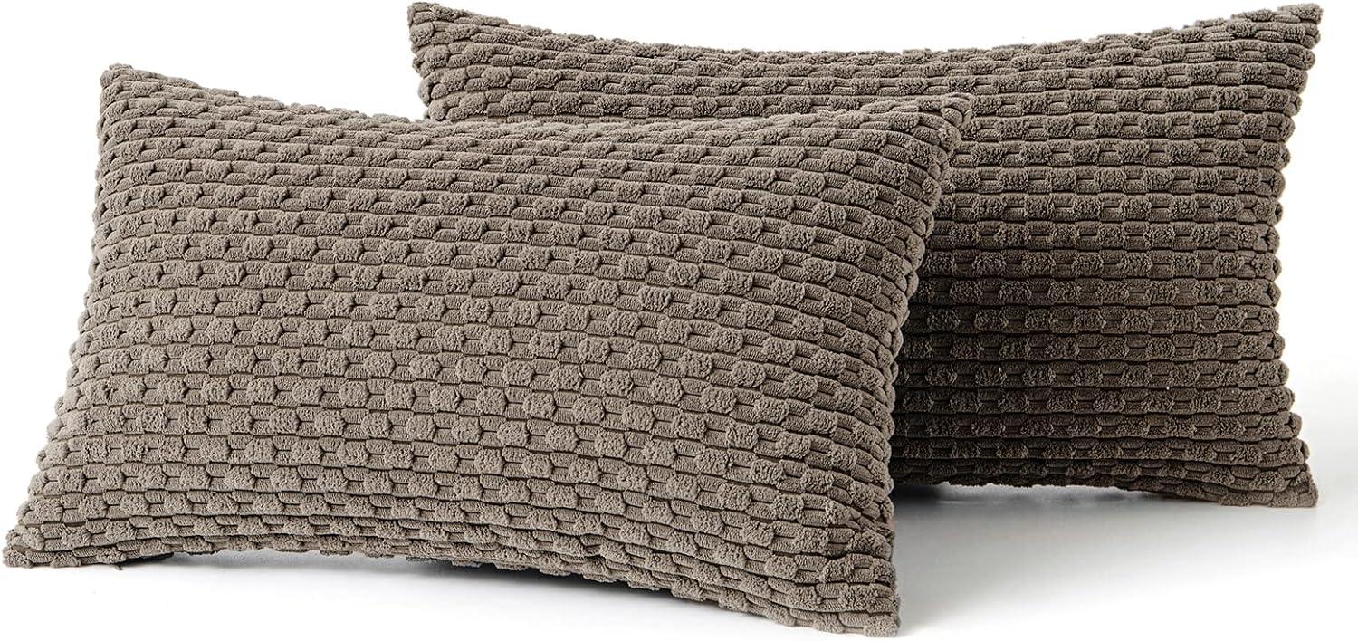 imageMIULEE Christmas Throw Pillow Covers Soft Corduroy Decorative Set of 2 Boho Striped Pillow Covers Pillowcases Farmhouse Home Decor for Couch Bed Sofa Living Room 18x18 Inch Pure WhiteBrown