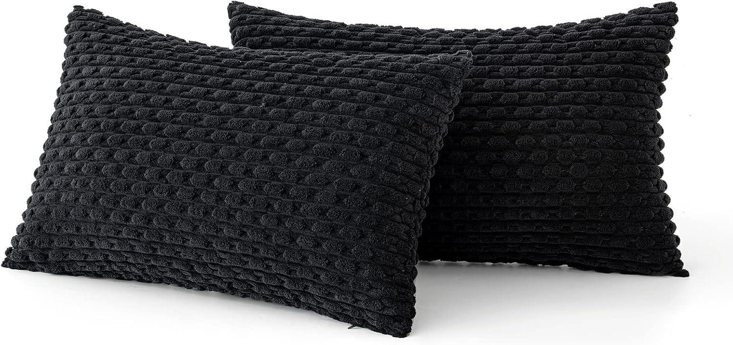 imageMIULEE Christmas Throw Pillow Covers Soft Corduroy Decorative Set of 2 Boho Striped Pillow Covers Pillowcases Farmhouse Home Decor for Couch Bed Sofa Living Room 18x18 Inch Pure WhiteBlack