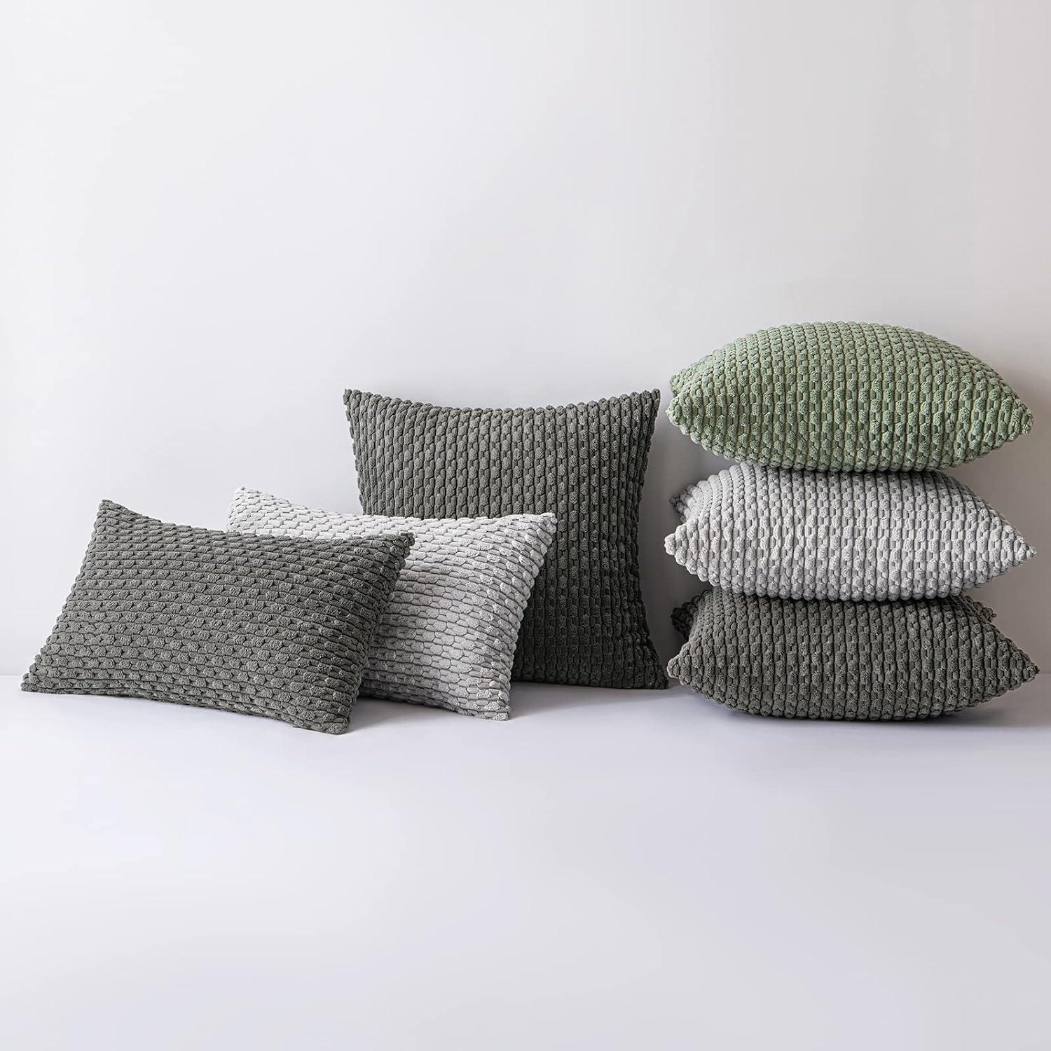 imageMIULEE Christmas Throw Pillow Covers Soft Corduroy Decorative Set of 2 Boho Striped Pillow Covers Pillowcases Farmhouse Home Decor for Couch Bed Sofa Living Room 18x18 Inch Pure WhiteDark Grey