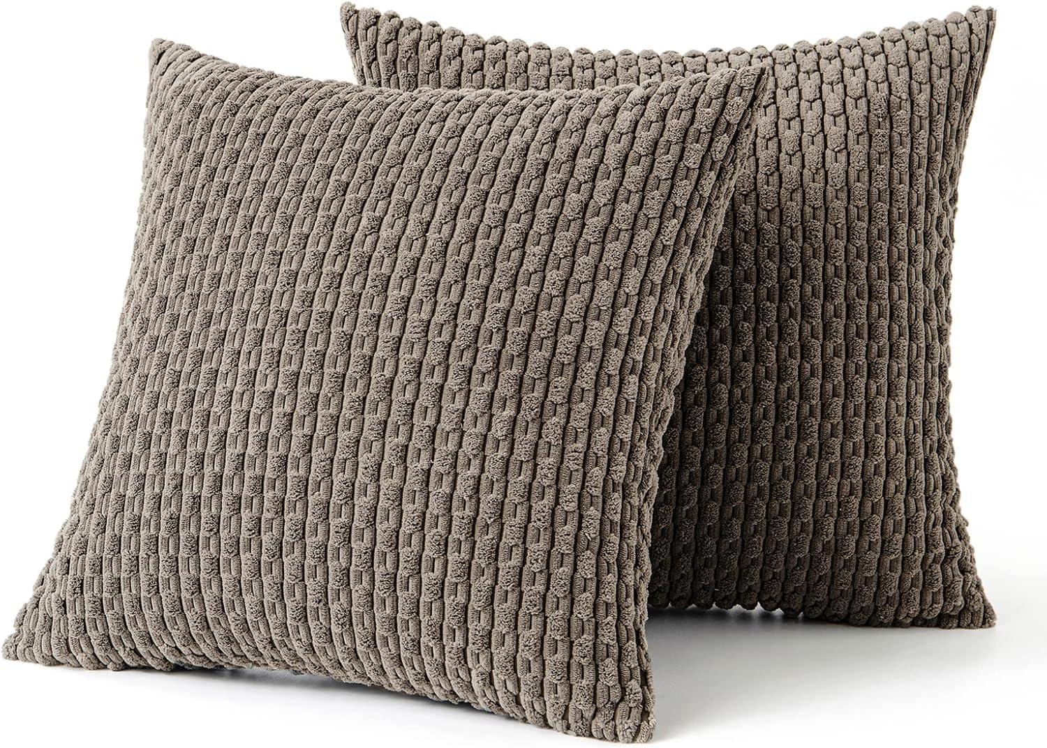 imageMIULEE Christmas Throw Pillow Covers Soft Corduroy Decorative Set of 2 Boho Striped Pillow Covers Pillowcases Farmhouse Home Decor for Couch Bed Sofa Living Room 18x18 Inch Pure WhiteBrown